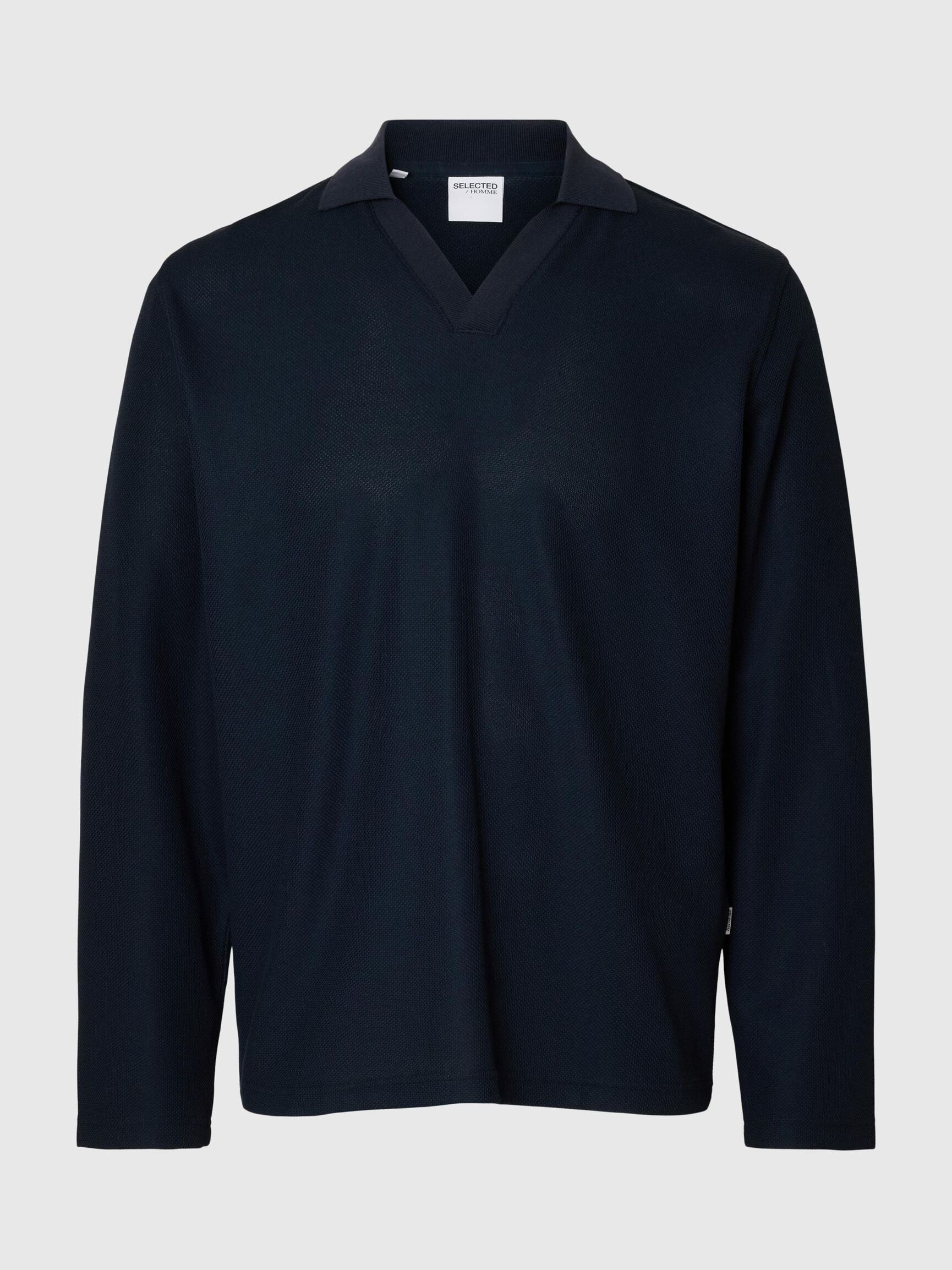 KNITTED LONG-SLEEVED POLO, Sky Captain, highres