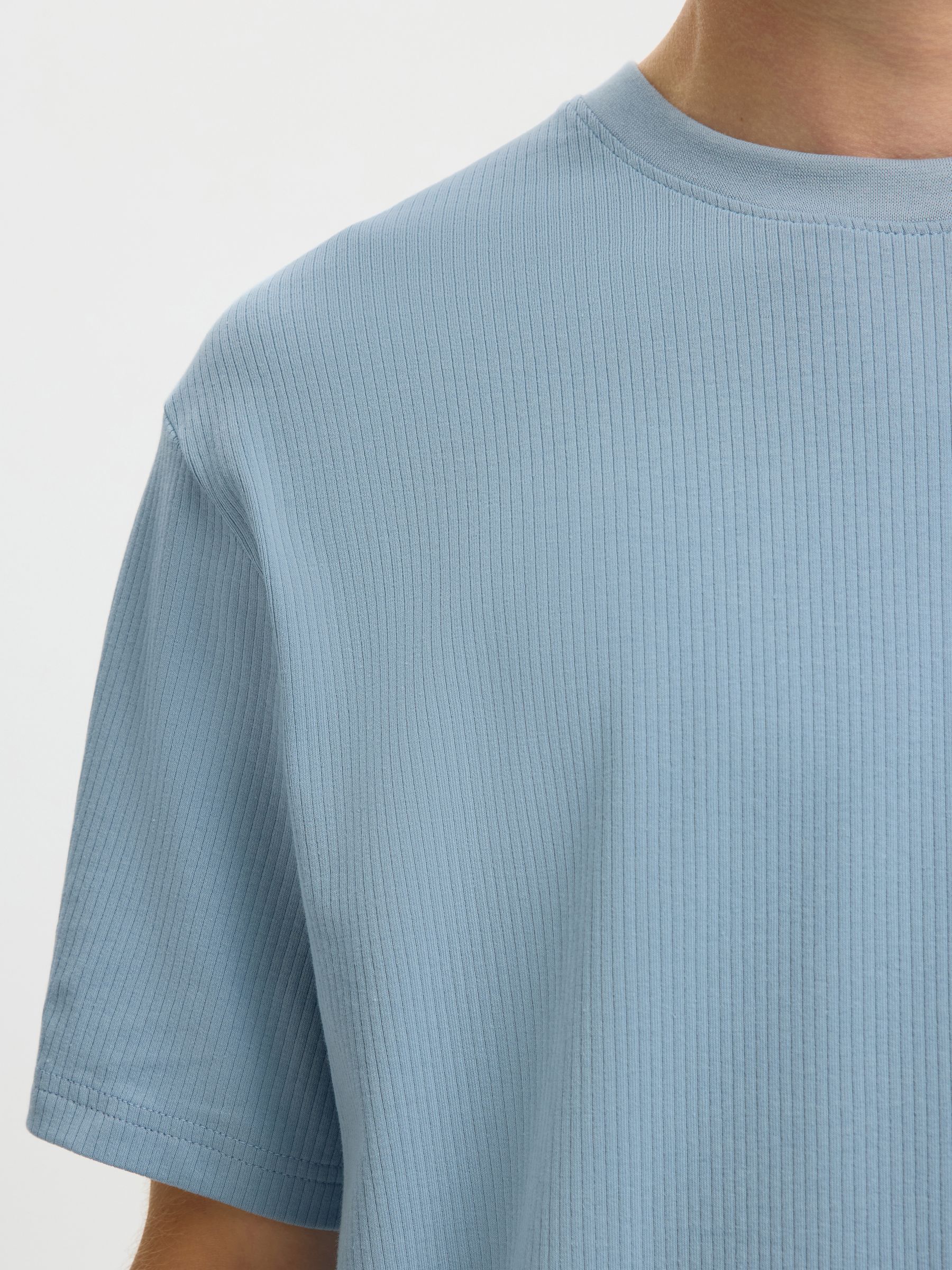 RIBBED COTTON T-SHIRT, Dusty Blue, highres