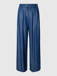 CHAMBRAY WIDE-LEG TROUSERS, Dark Blue, highres