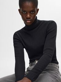 RIBBED WOOL BLEND TURTLENECK, Black, highres