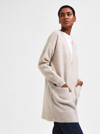 LONG KNITTED CARDIGAN, Birch, highres