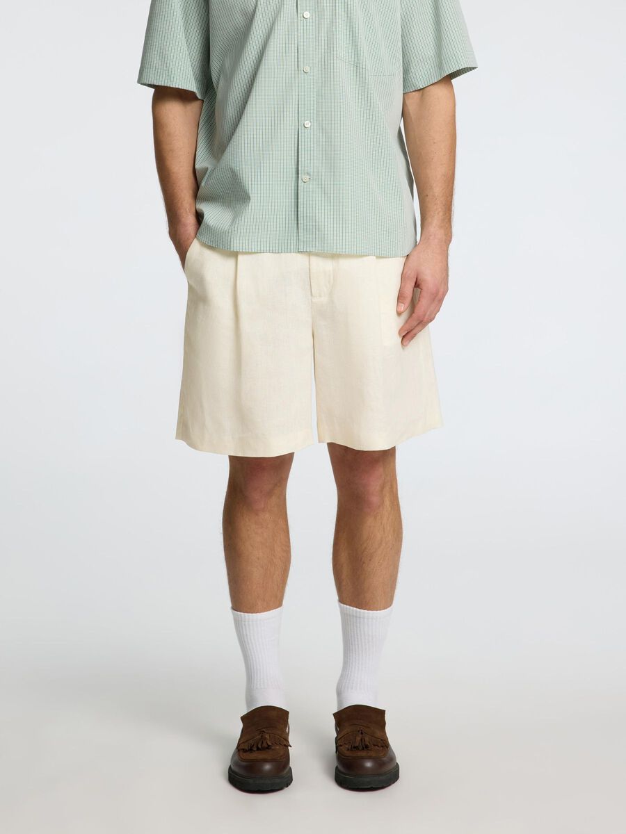 Selected 100% LEINEN BERMUDASHORTS, Egret, highres - 16098996_Egret_003.jpg