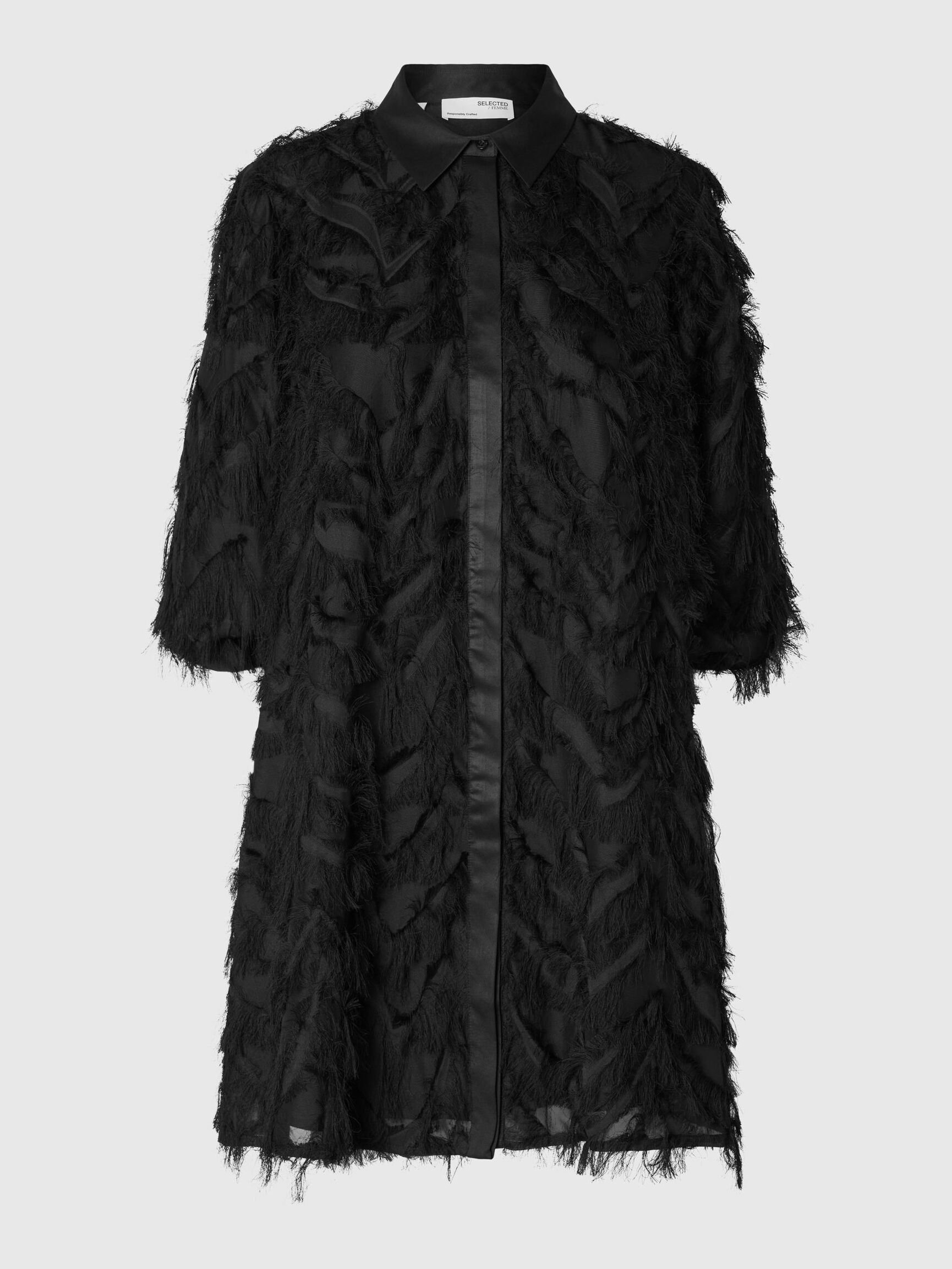TEXTURED SHIRT DRESS, Black, highres