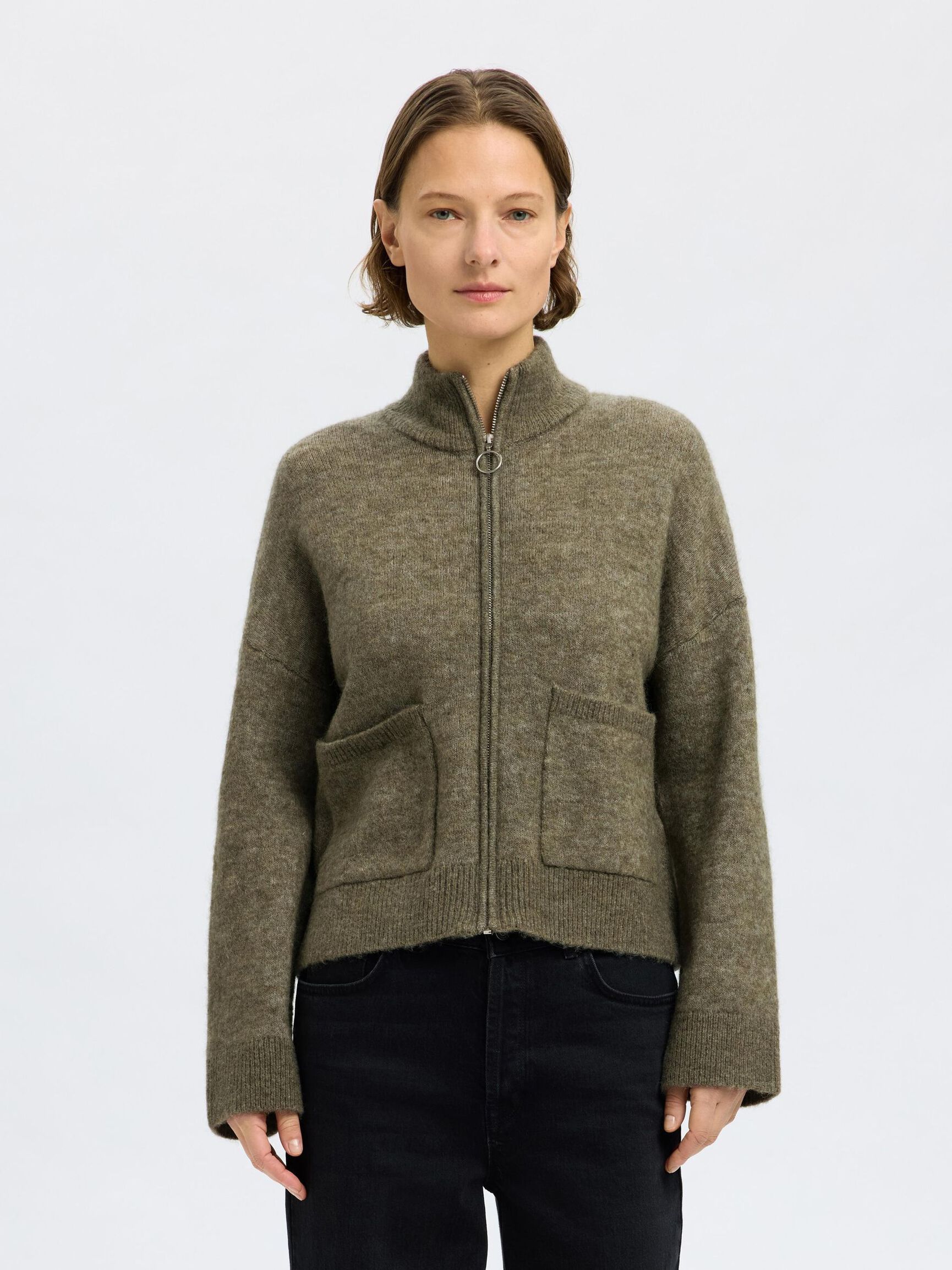 WOOL BLEND CARDIGAN, Vetiver, highres