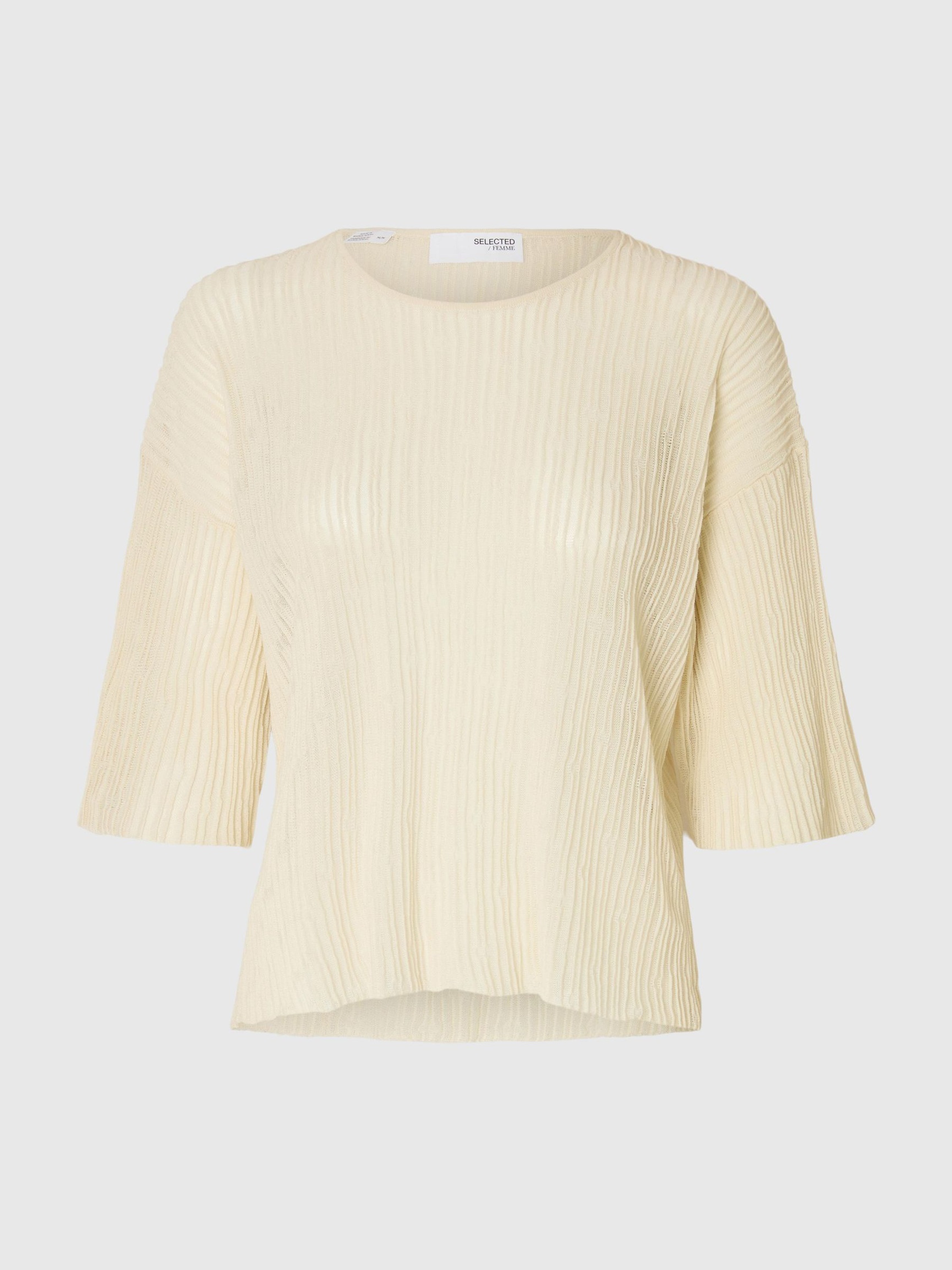 COTTON BLEND KNITTED TOP, Birch, highres