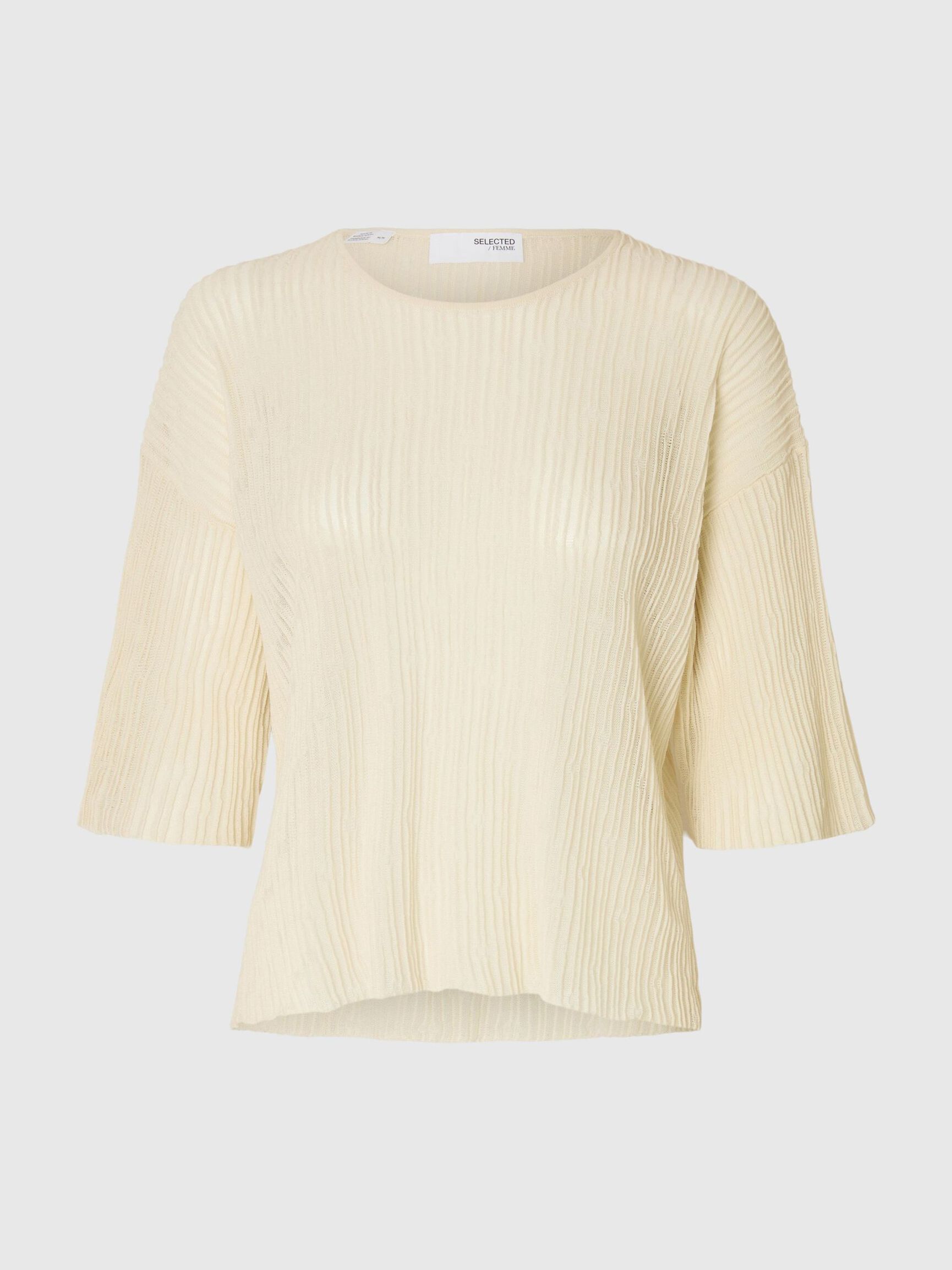 COTTON BLEND KNITTED TOP, Birch, highres