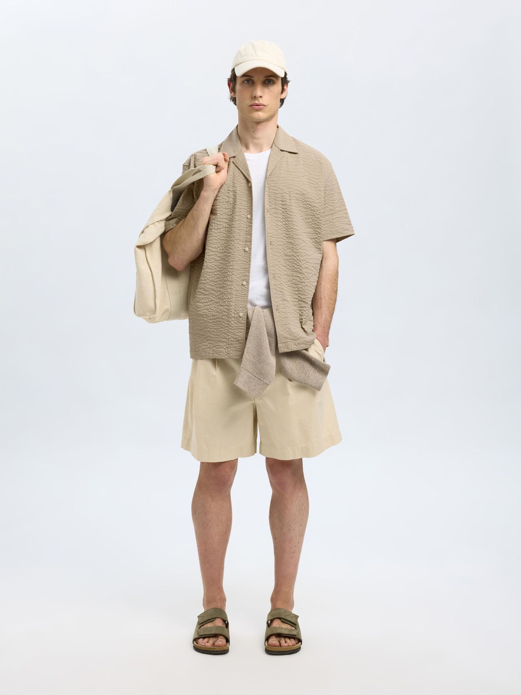 SEERSUCKER KORTÆRMET SKJORTE, Pure Cashmere, highres