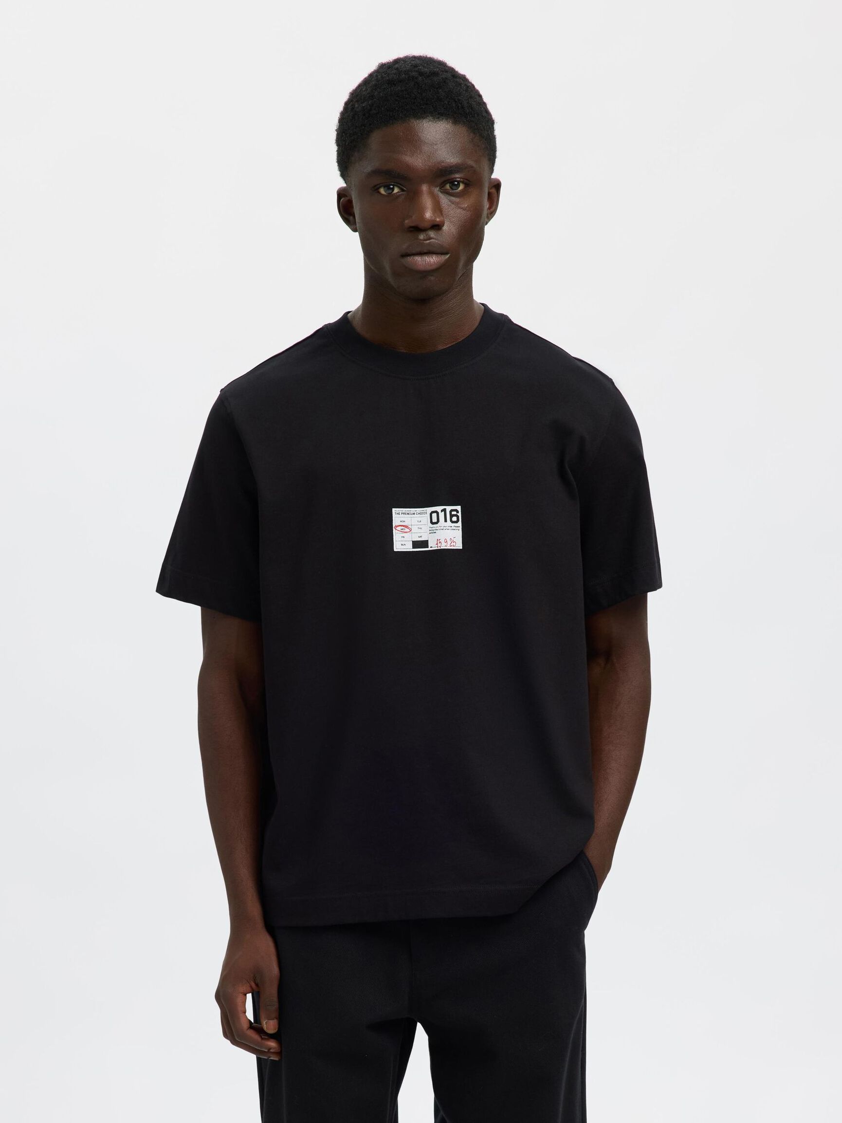 REGULAR FIT PRINTED CREWNECK T-SHIRT, Black, highres