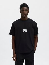 REGULAR FIT PRINTED CREWNECK T-SHIRT, Black, highres
