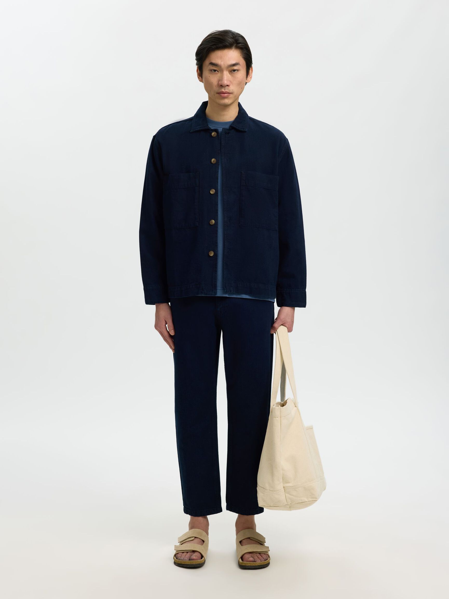 RELAXED FIT DENIM OVERSHIRT, Dark Blue Denim, highres