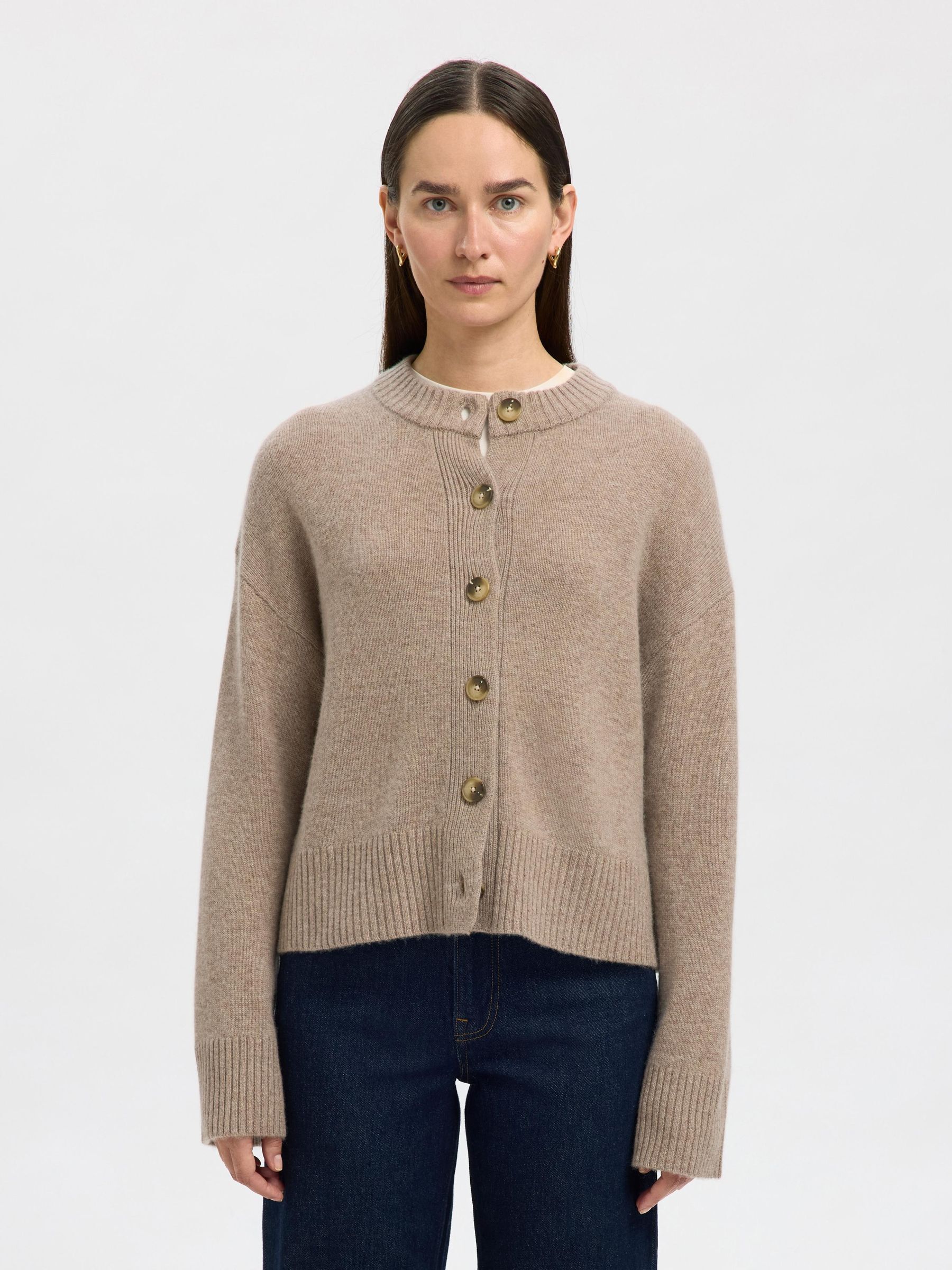 WOLL-KASCHMIR-MIX STRICKJACKE, Irish Cream, highres