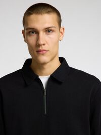 GERIPPTES HALF-ZIP LANGARM-POLOSHIRT, Black, highres