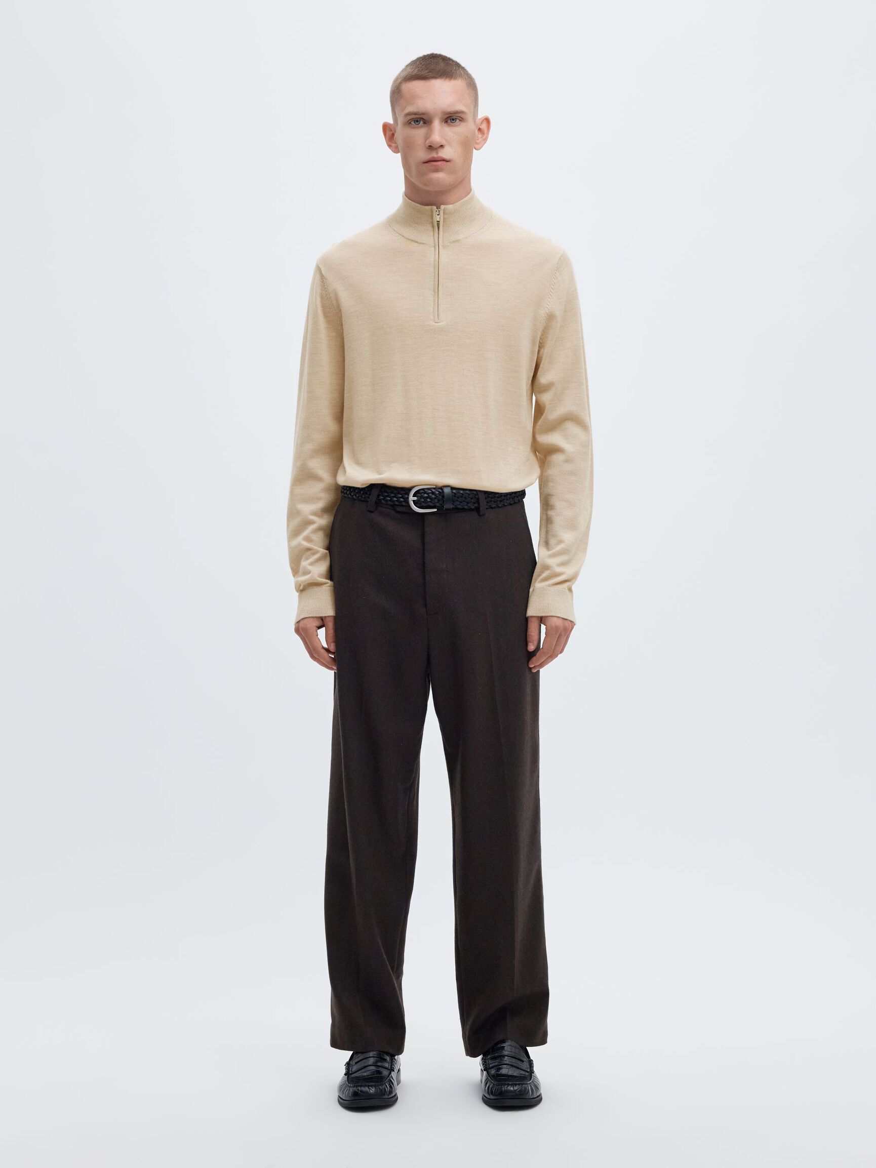 SWETER Z KRÓTKIM ZAMKIEM, Oatmeal, highres