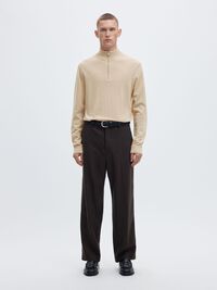 SWETER Z KRÓTKIM ZAMKIEM, Oatmeal, highres