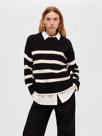 STRIPED KNITTED JUMPER, Black, highres