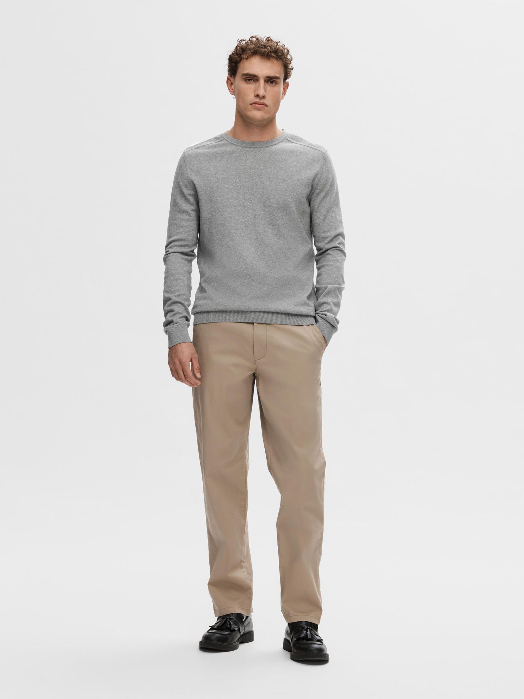 LONG-SLEEVED KNITTED JUMPER, Medium Grey Melange, highres