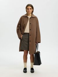 WOOL BLEND COAT, Chocolate Chip, highres