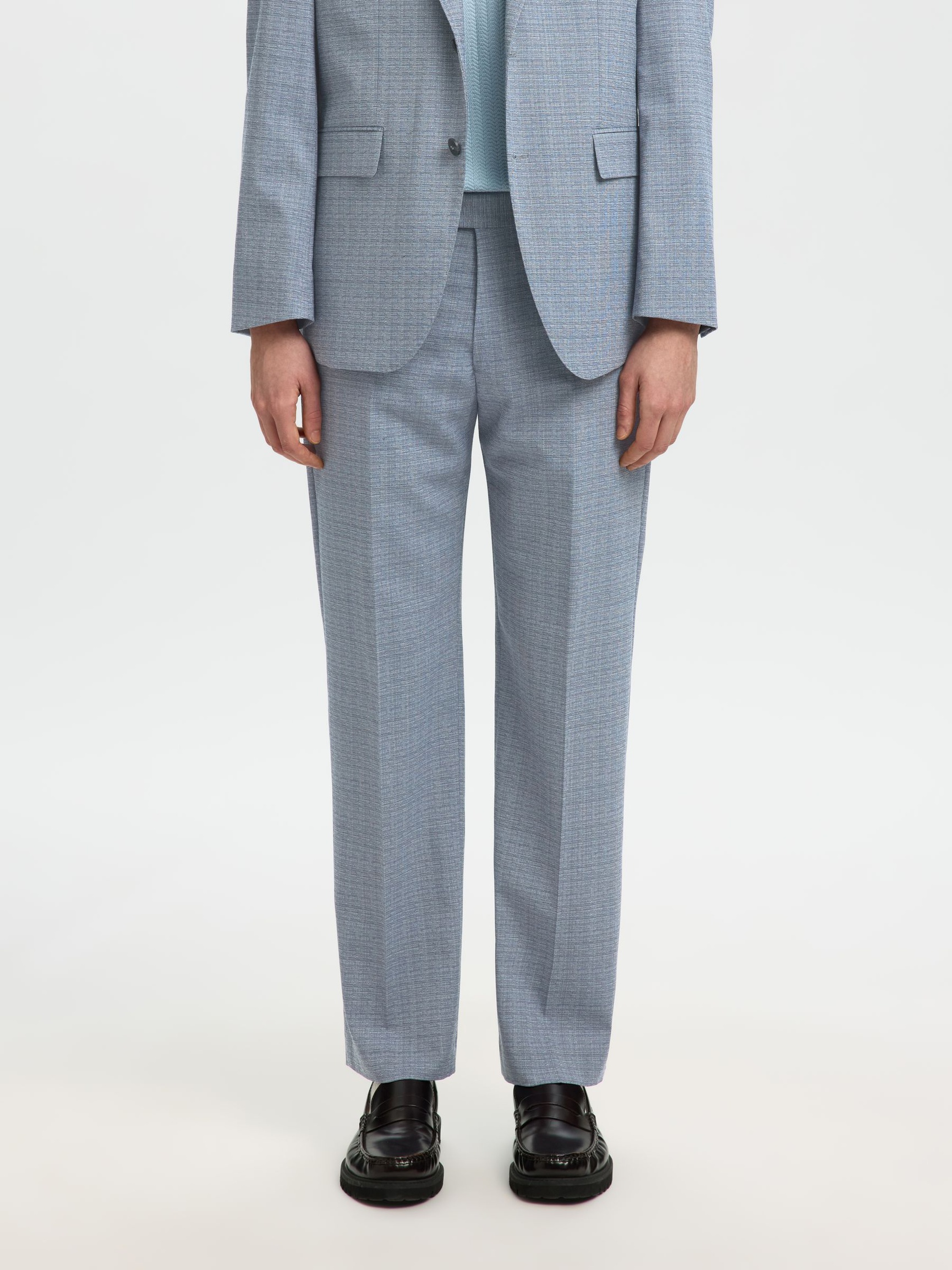 REGULAR FIT WOOL BLEND SUIT TROUSERS, Medium Blue Melange, highres