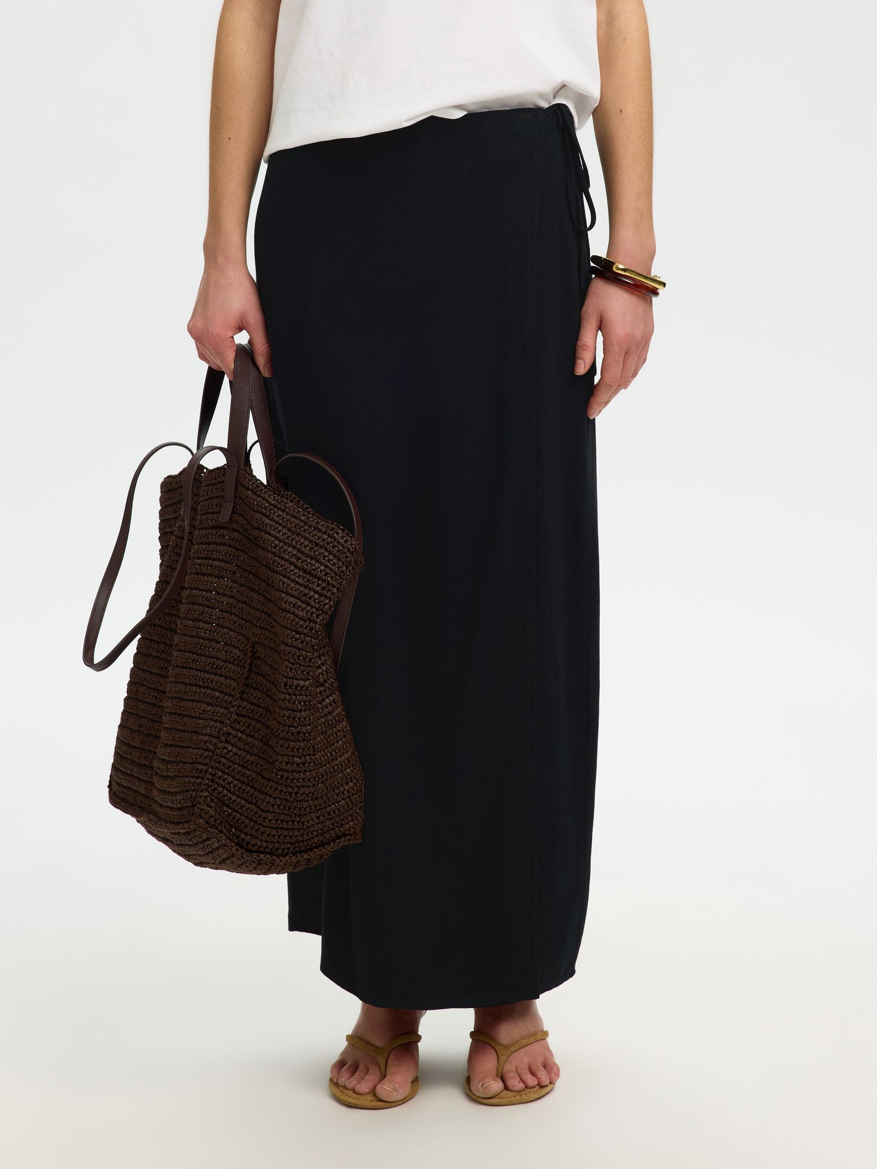 WRAP MAXI SKIRT, Black, highres