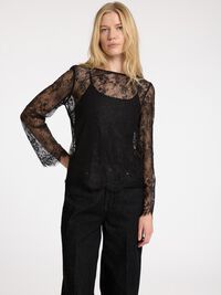 SPITZEN OBERTEIL MIT LANGEN ÄRMELN, Black, highres