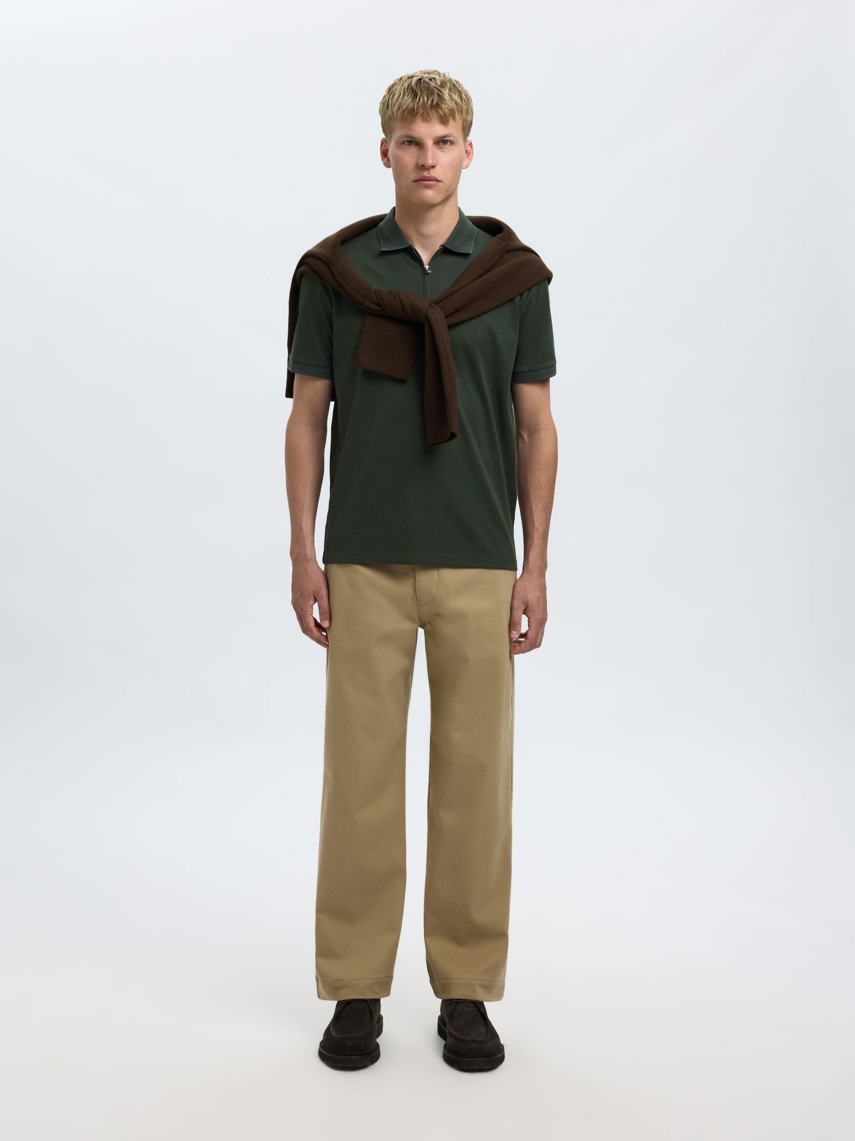 ZIPPER POLO SHIRT, Deep Forest, highres