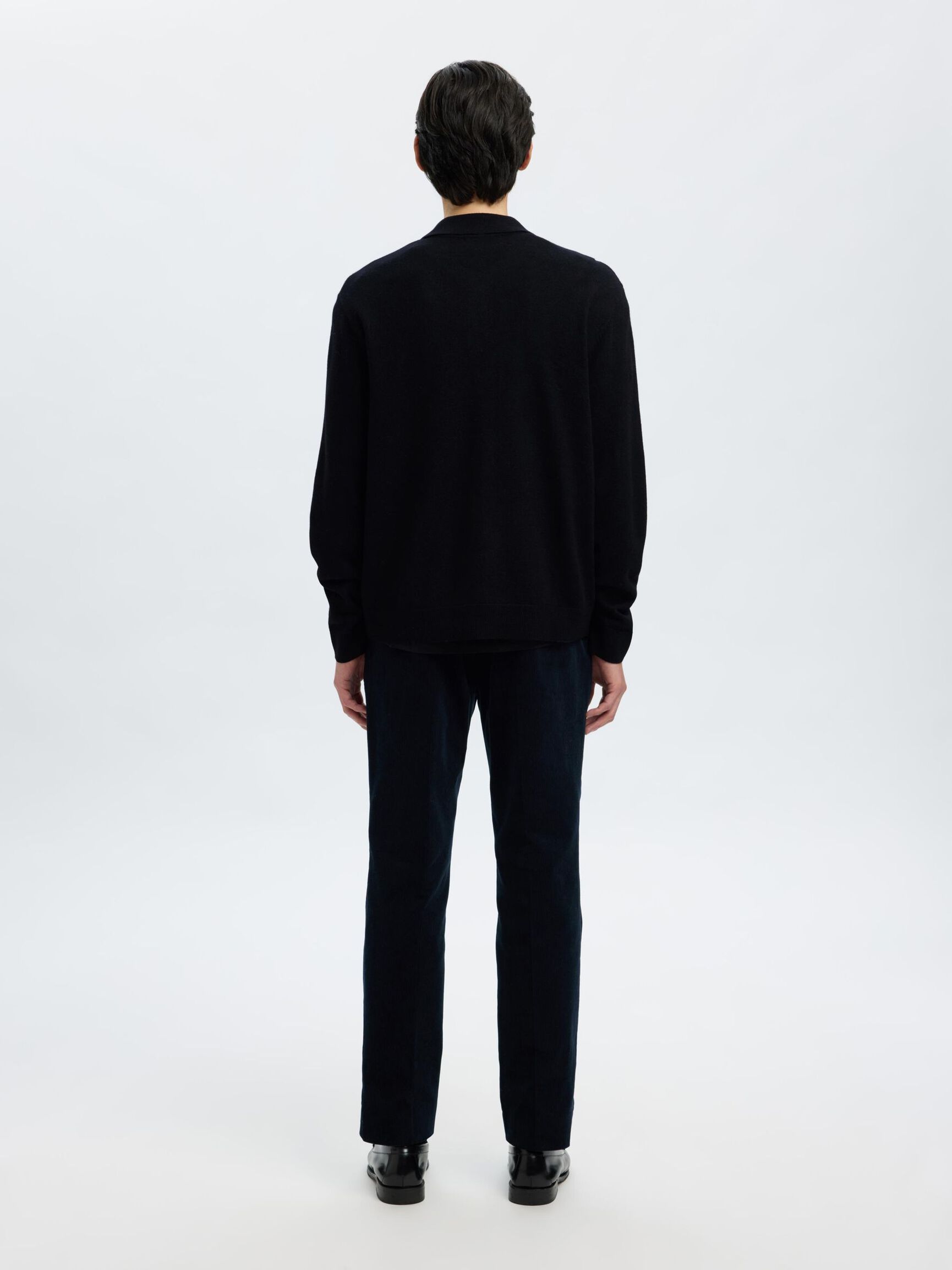 100% MERINOWOL POLO MET LANGE MOUWEN, Black, highres