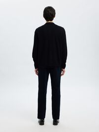 100% MERINOWOL POLO MET LANGE MOUWEN, Black, highres