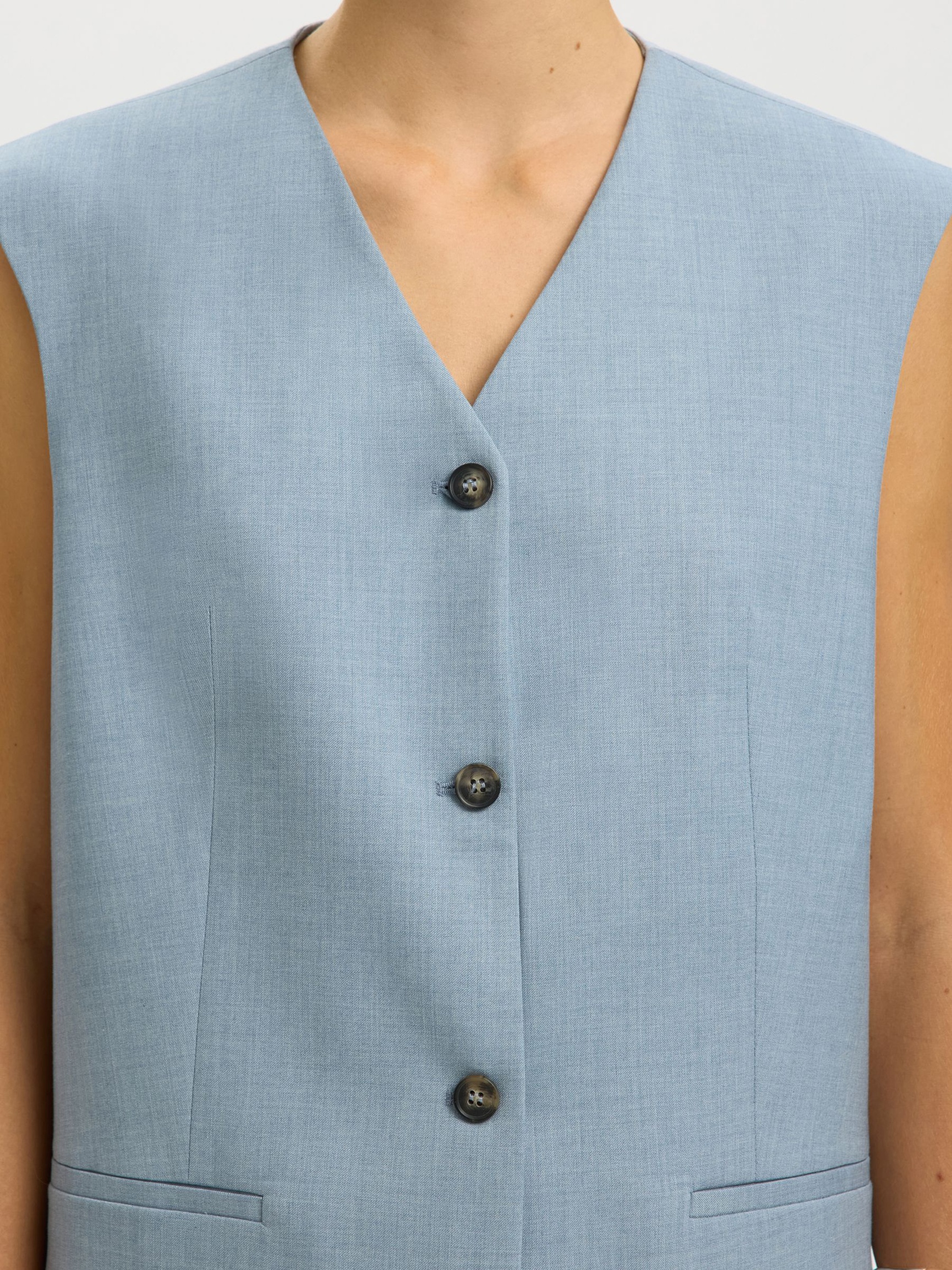 BOXY FIT WAISTCOAT, Dusty Blue, highres