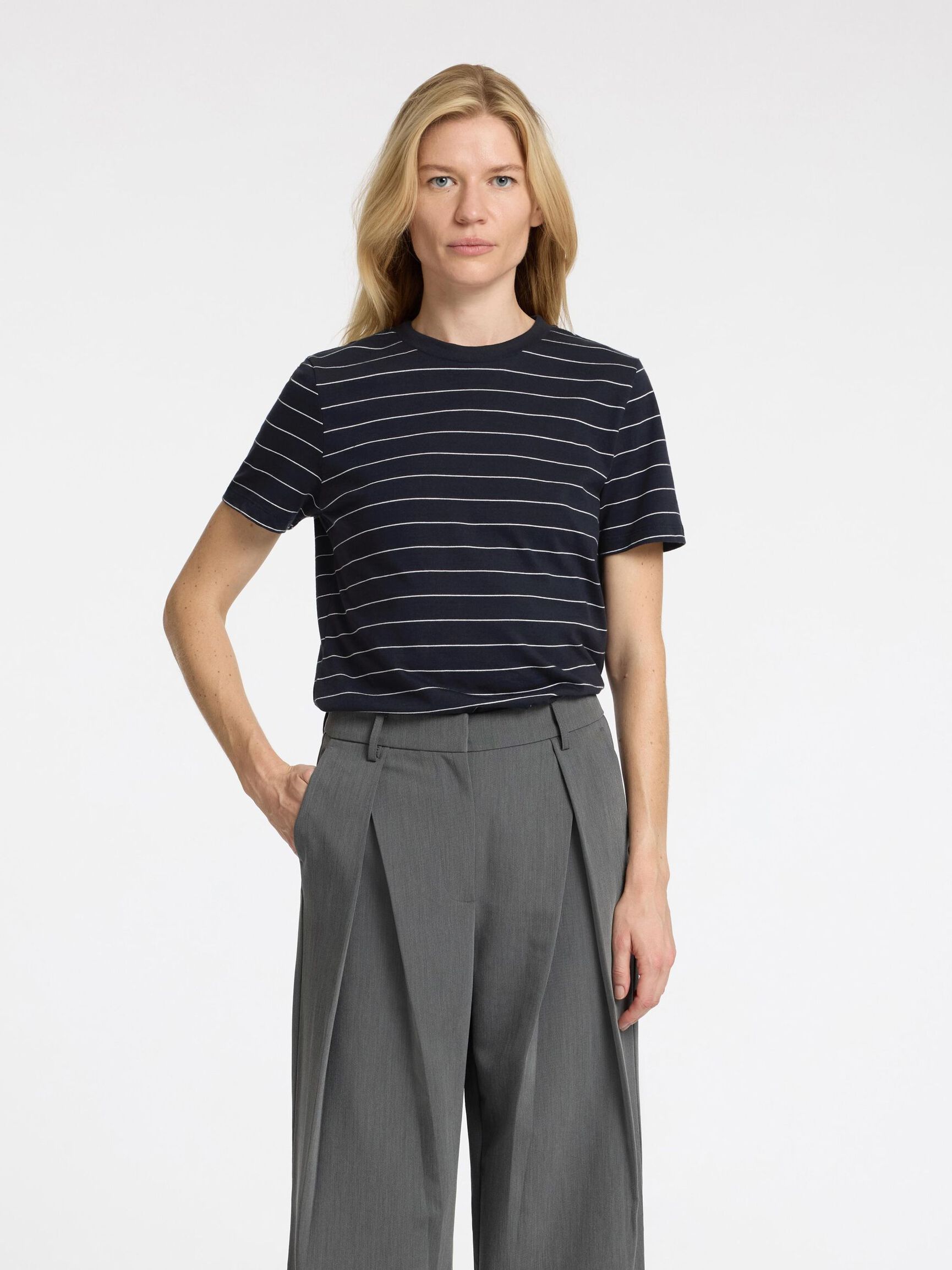STRIPED COTTON T-SHIRT, Dark Sapphire, highres