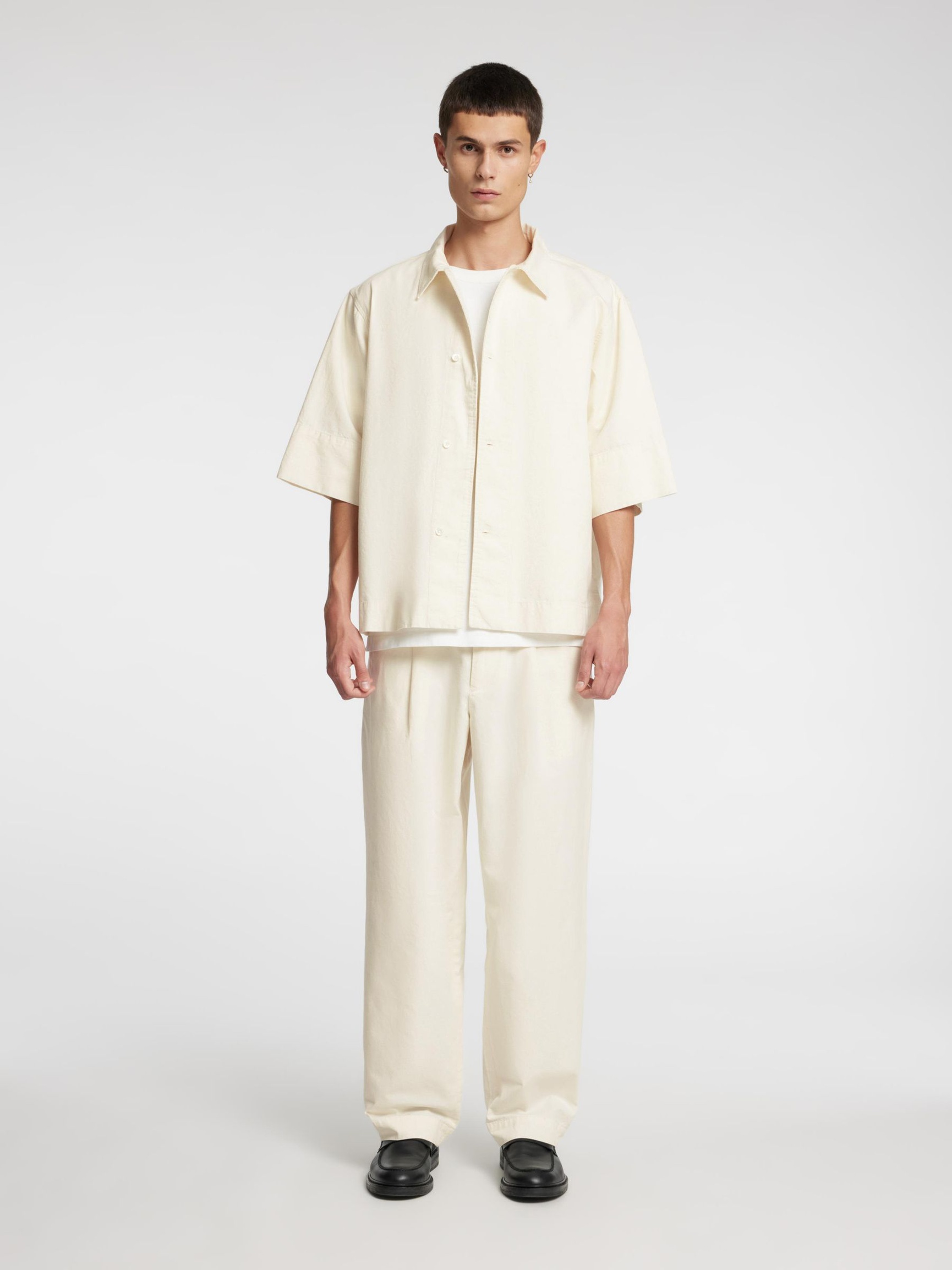 COTTON BLEND LOOSE-FIT TROUSERS, Coconut Milk, highres