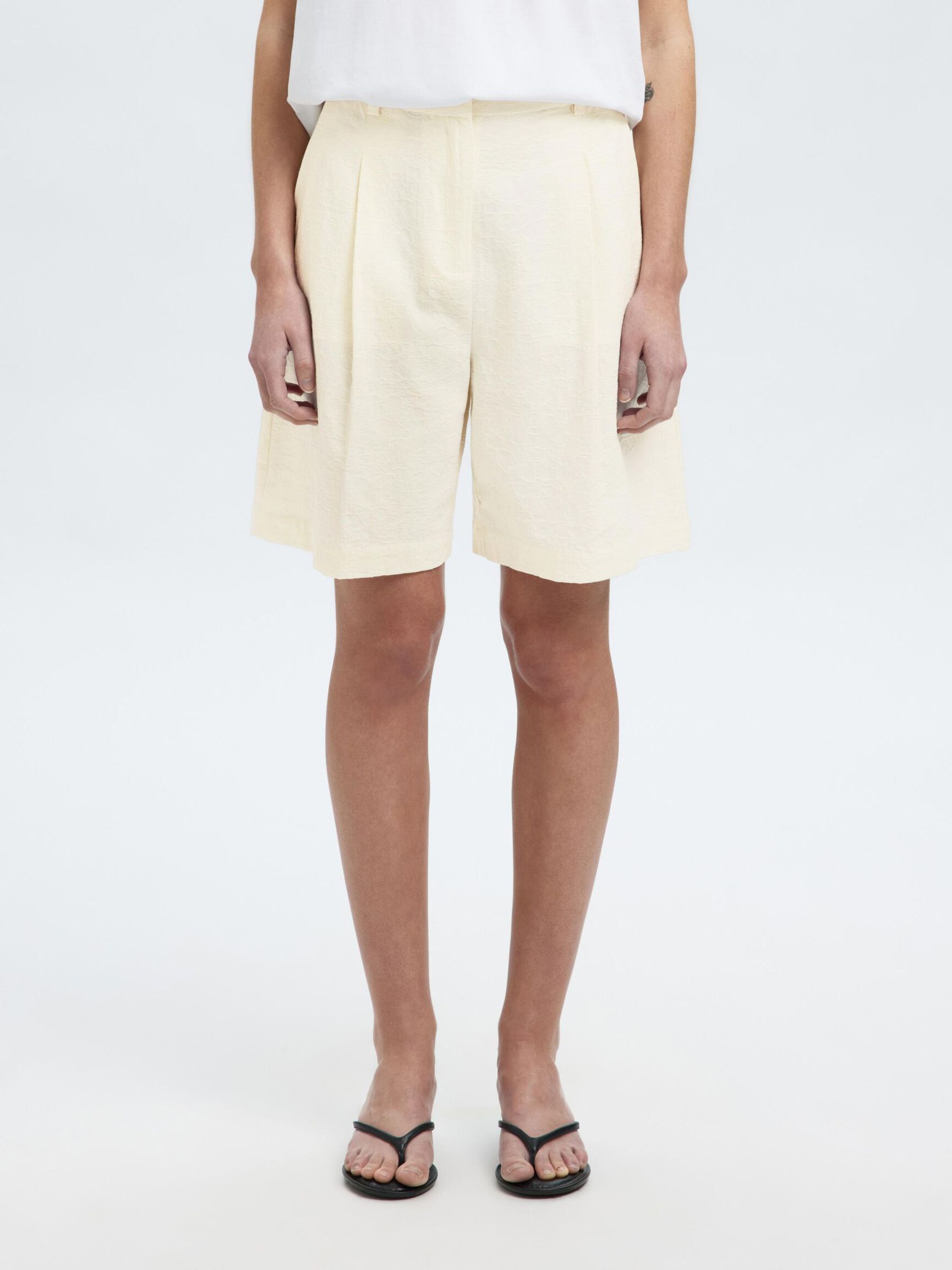 BOMULLSBLANDING JACQUARD SHORTS, Snow White, highres