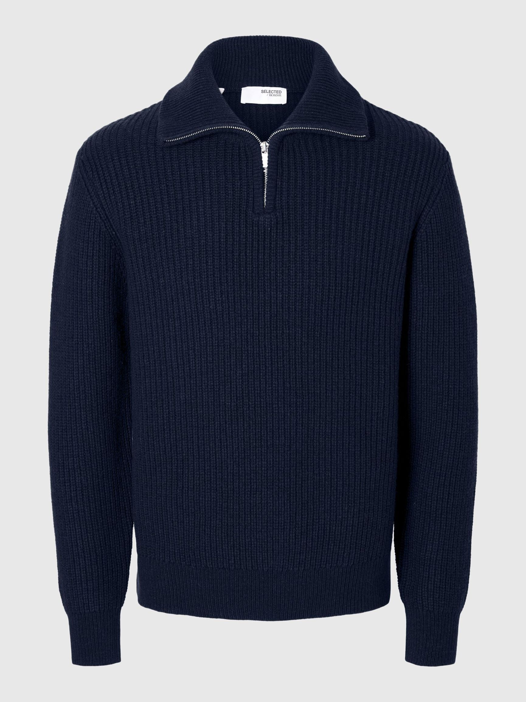 WOLLGEMISCH STRICK HALF-ZIP PULLOVER, Sky Captain, highres