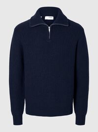 WOLLGEMISCH STRICK HALF-ZIP PULLOVER, Sky Captain, highres
