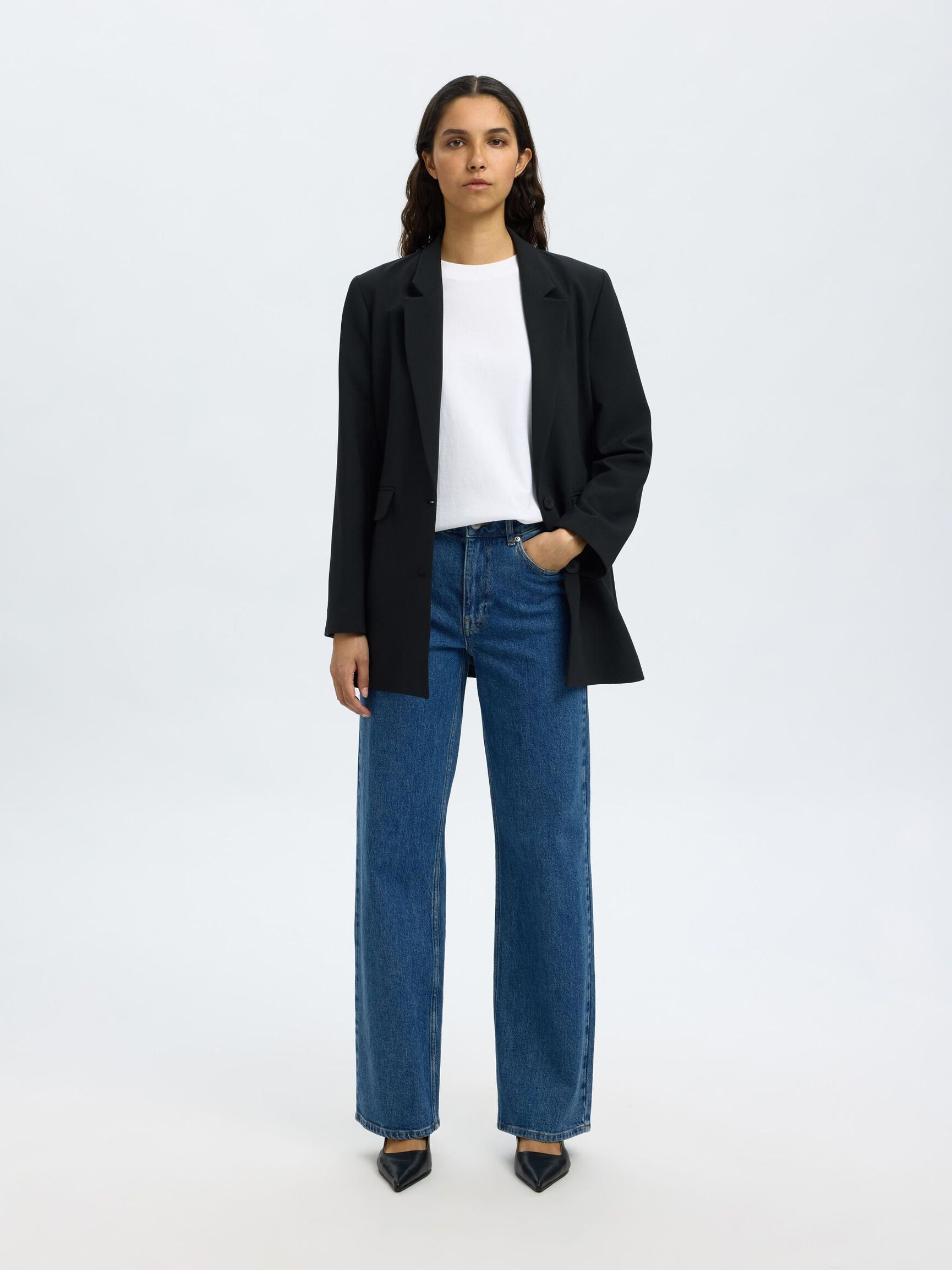 HIGH WAIST WIDE LEG JEANS, Medium Blue Denim, highres