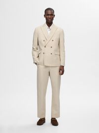 DOUBLE BREASTED LINEN BLEND BLAZER, Sand, highres