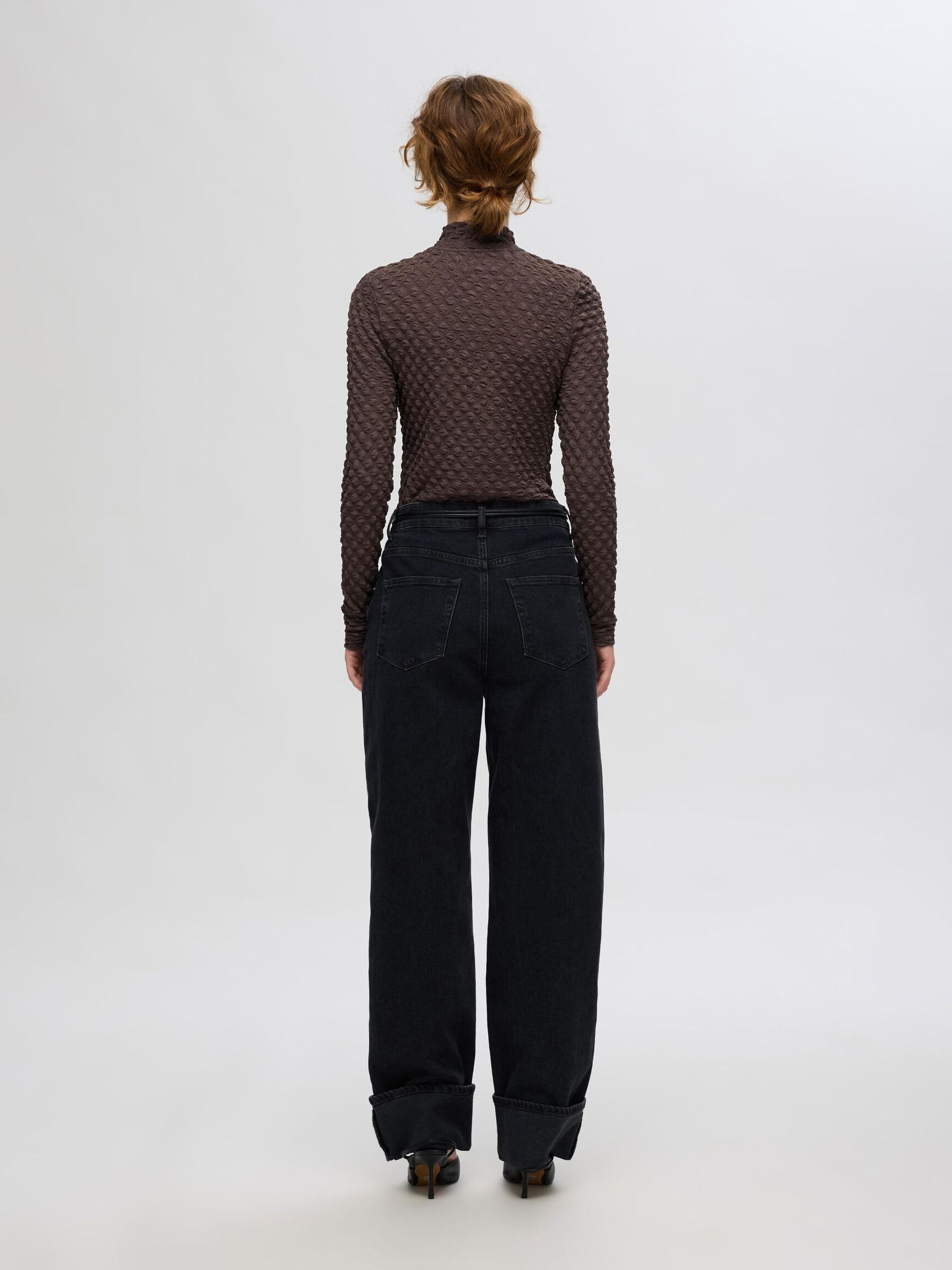 TEXTURED LONG SLEEVED TOP, Tobacco Brown, highres