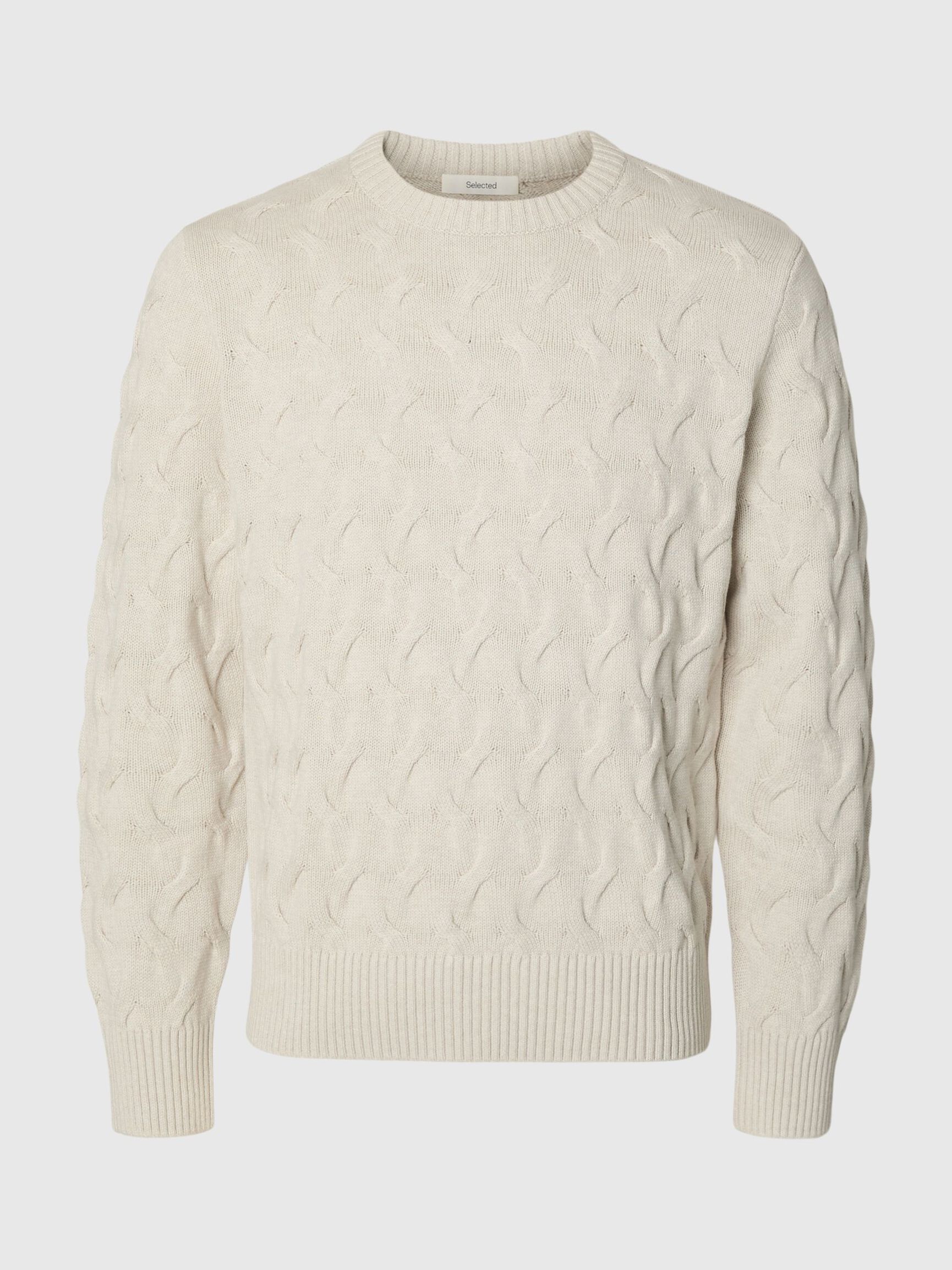 CABLE KNIT CREWNECK JUMPER, Silver Birch, highres