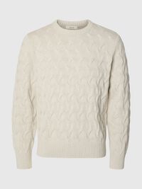 CABLE KNIT CREWNECK JUMPER, Silver Birch, highres