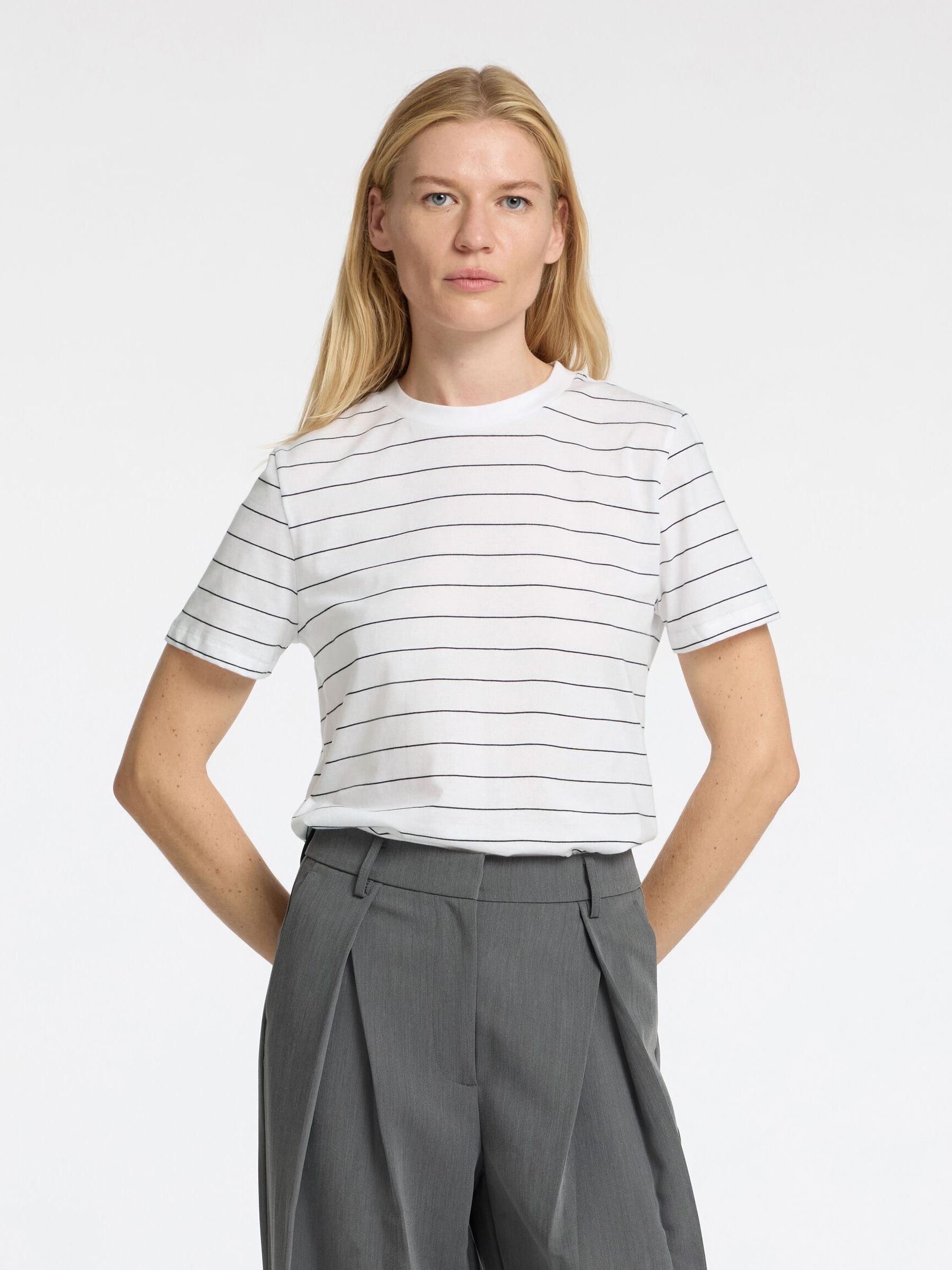 STRIPED COTTON T-SHIRT, Bright White, highres