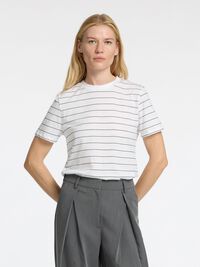 STRIPED COTTON T-SHIRT, Bright White, highres