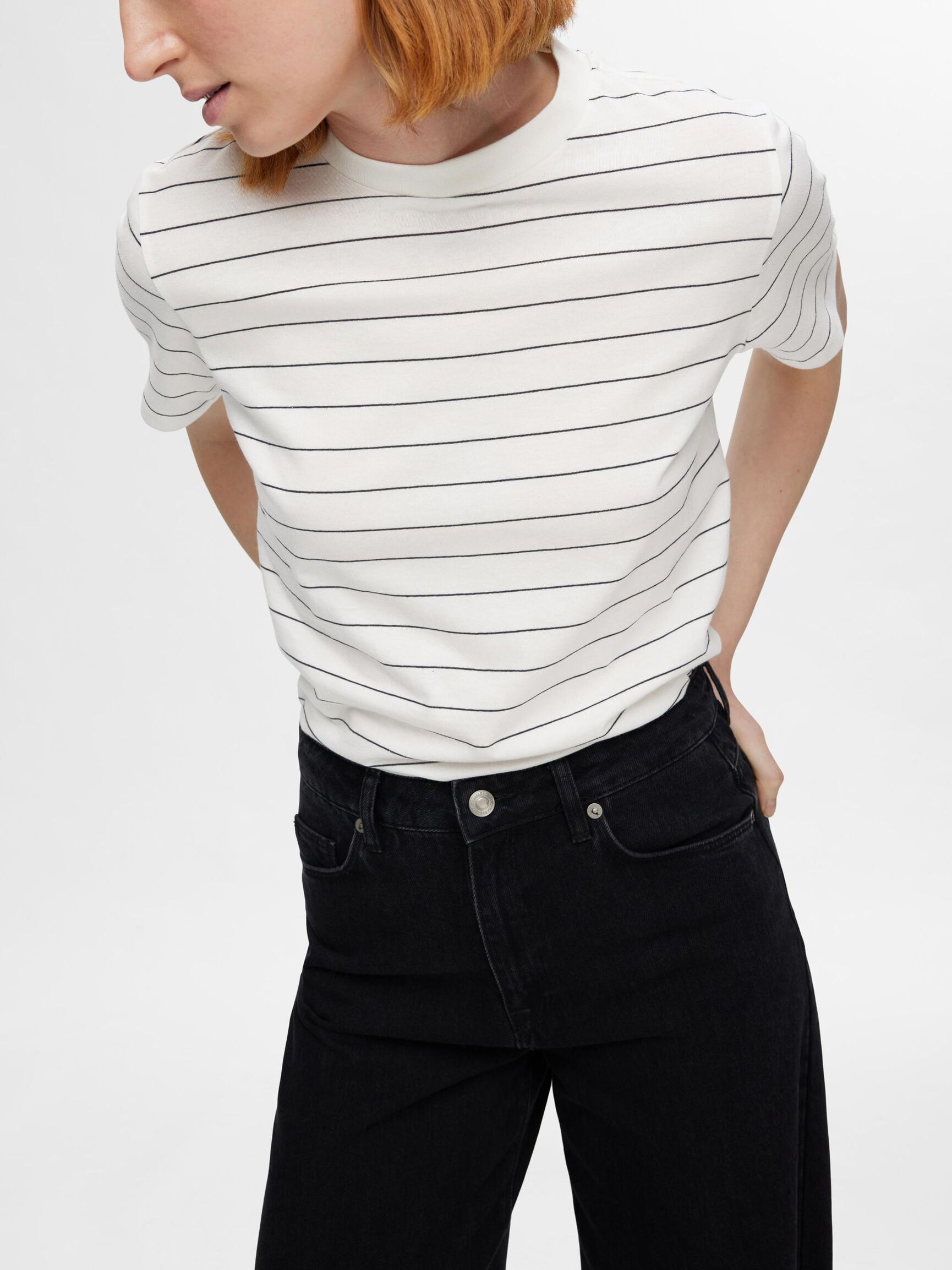 STRIBET BOMULD T-SHIRT, Snow White, highres