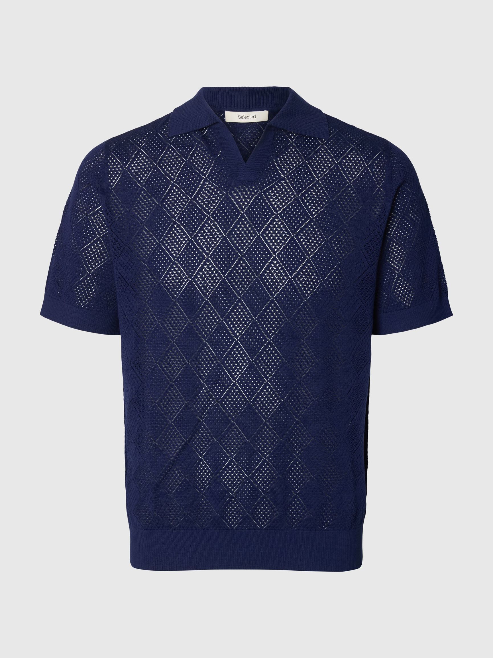 SHORT SLEEVED KNITTED POLO SHIRT, Ocean Cavern, highres