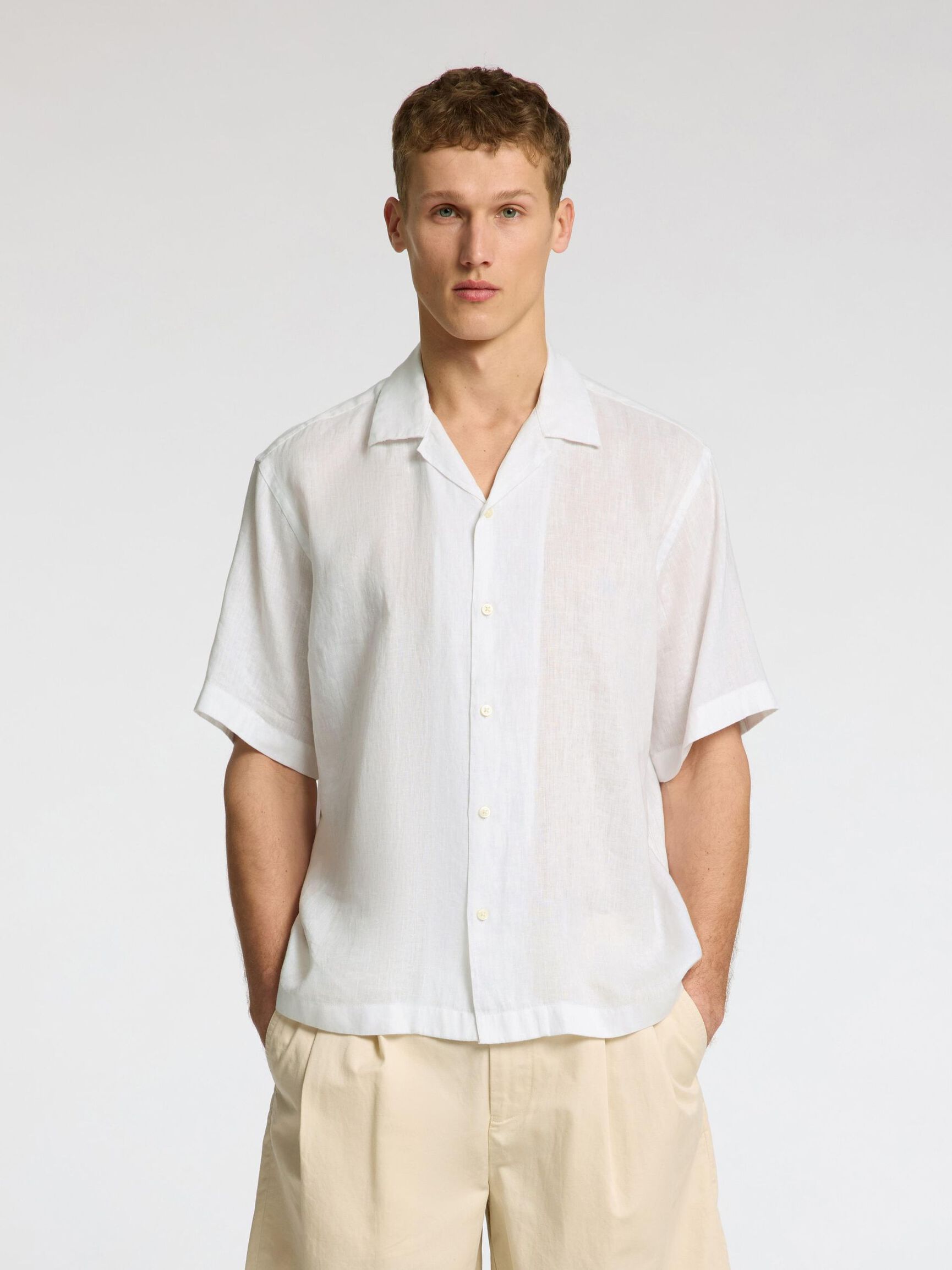 100% LINEN SHORT SLEEVED SHIRT, White, highres