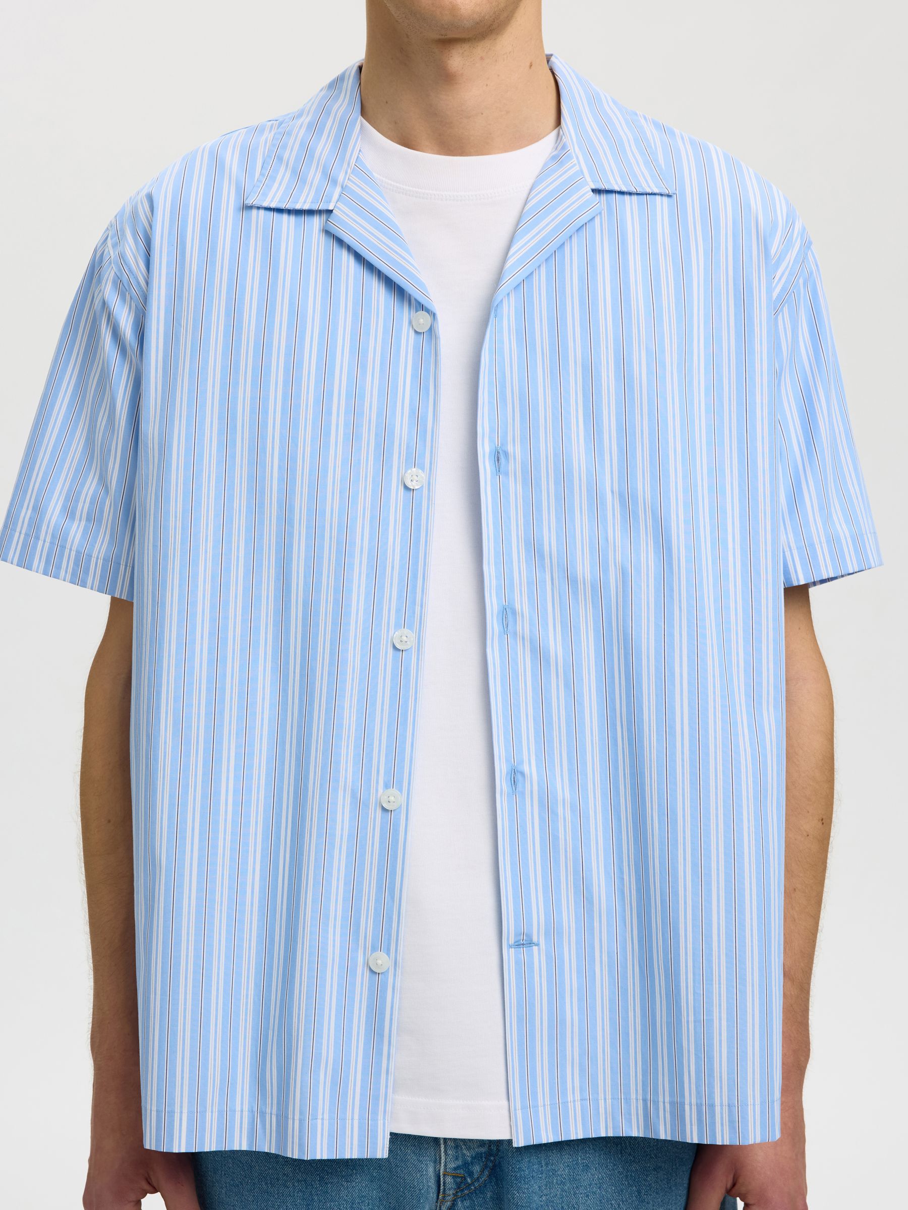 STRIPED SHORT SLEEVED SHIRT, Cashmere Blue, highres