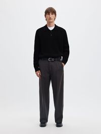 RIBBET STRIKKET POLOSKJORTE, Black, highres