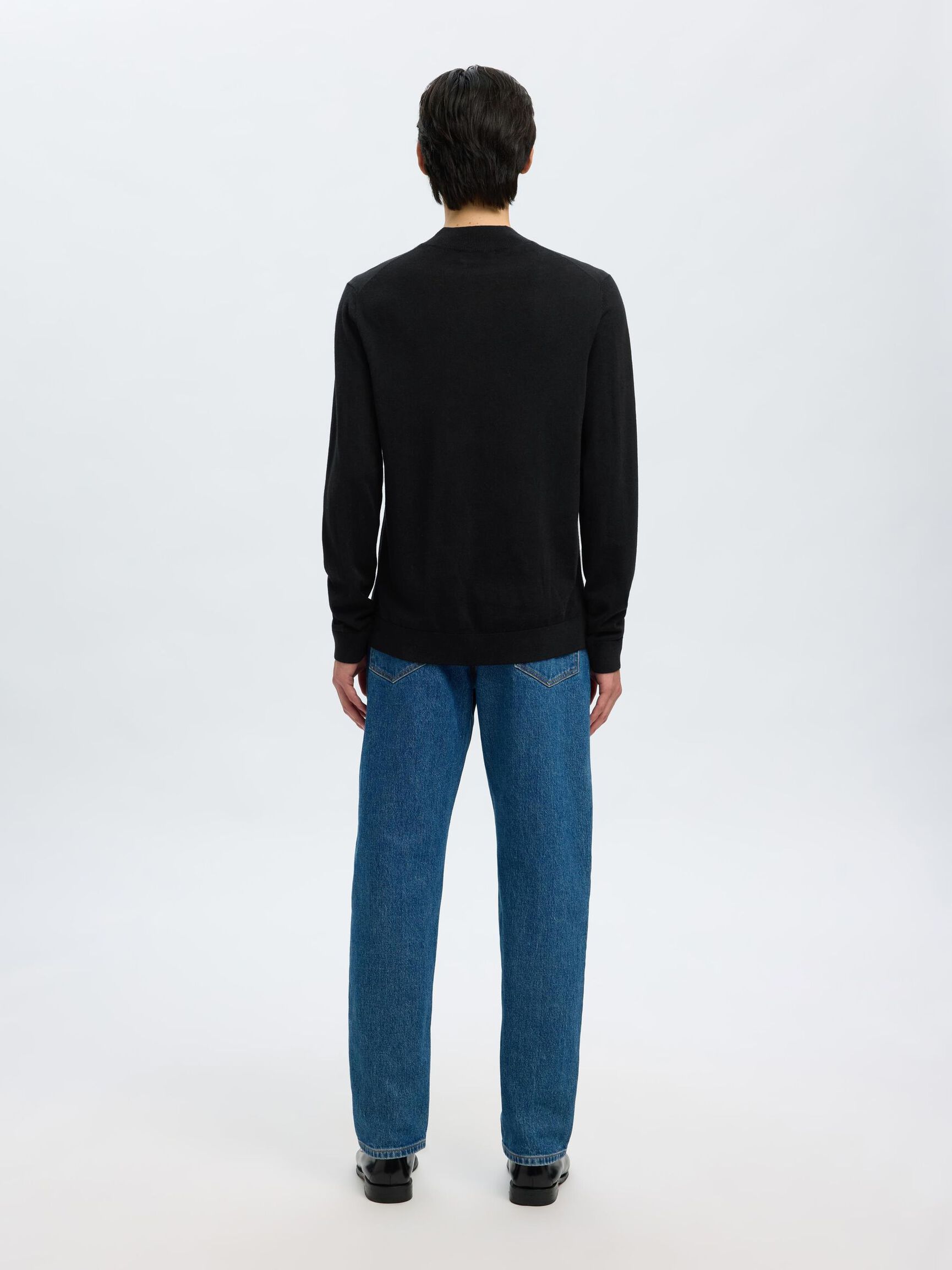 100% MERINO WOOL MOCK-NECK JUMPER, Black, highres