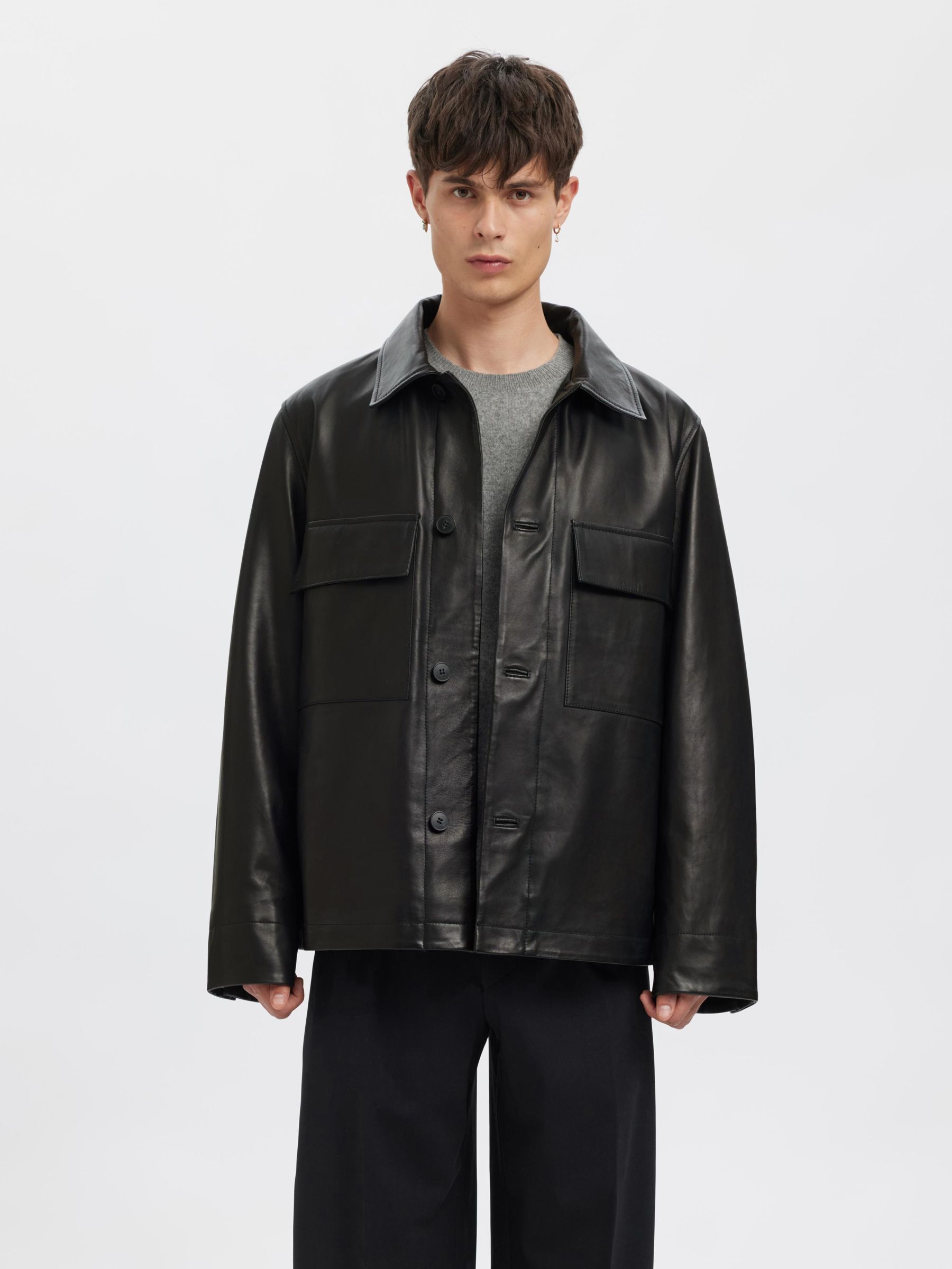 BOUTONNÉ VESTE EN CUIR, Black, highres