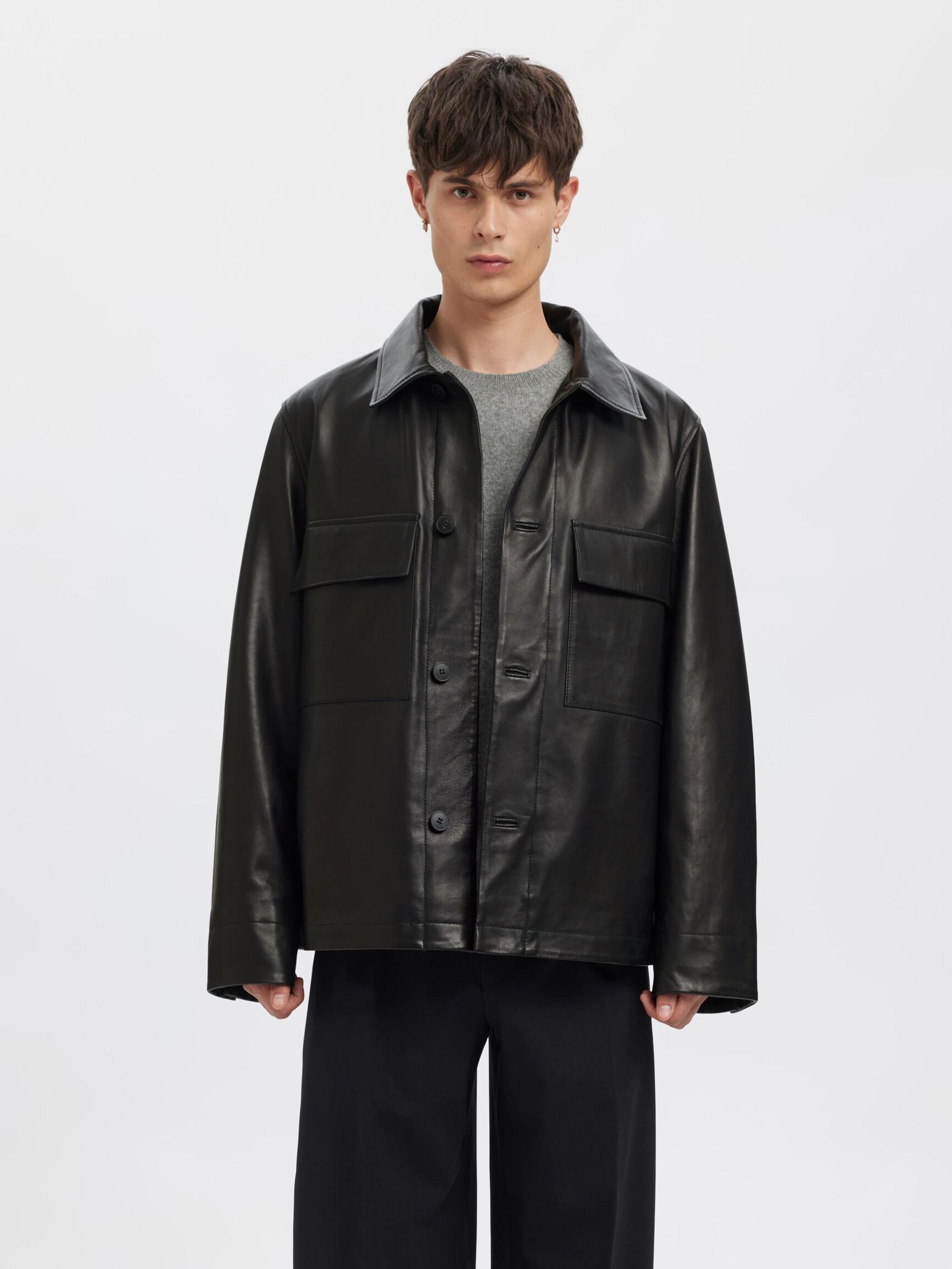 BOUTONNÉ VESTE EN CUIR, Black, highres