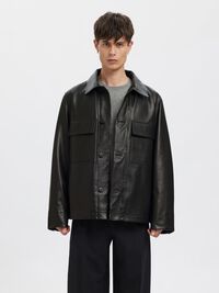 BOUTONNÉ VESTE EN CUIR, Black, highres