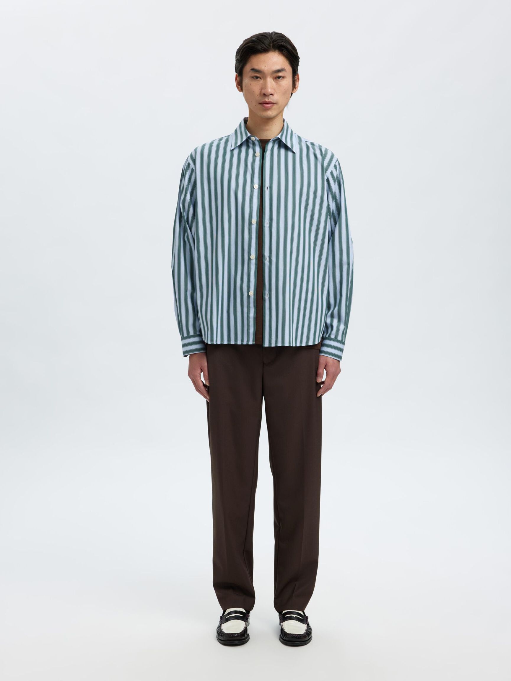 RELAXED FIT STRIPED SHIRT, Dark Green, highres